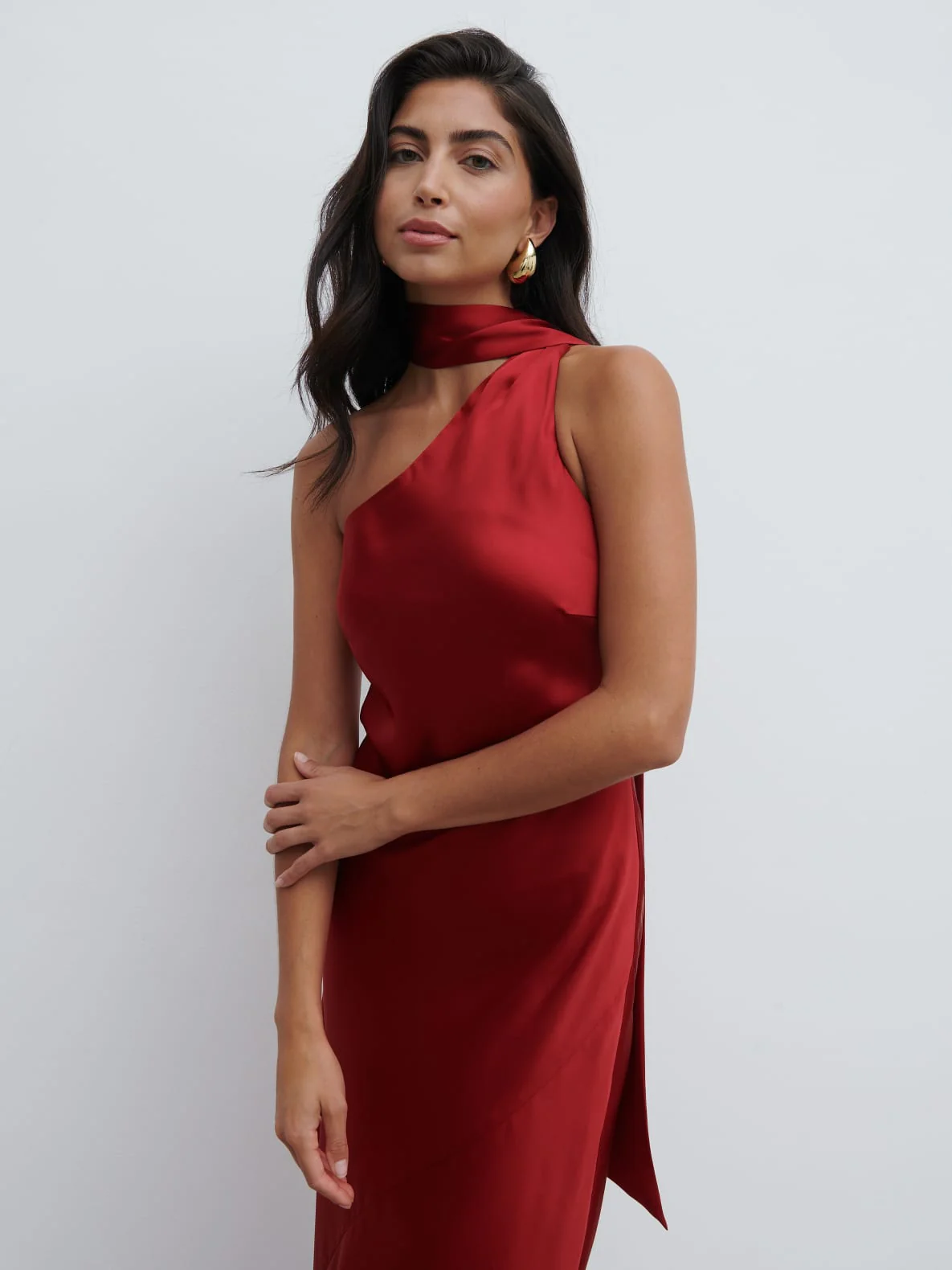 Sheree One Shoulder Sash Maxi Dress - Red