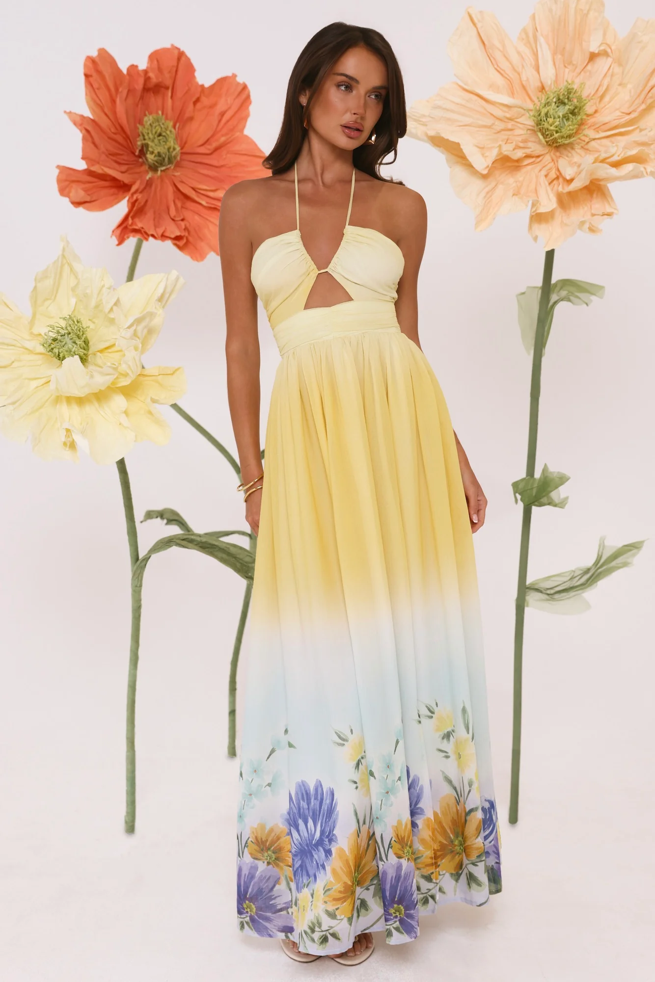 Sunny Blooms Halter Maxi Dress Ombre