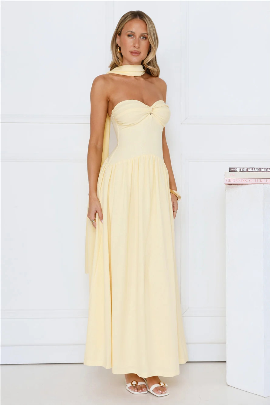 Sparkle In Her Step Strapless Maxi Dress Yellow
