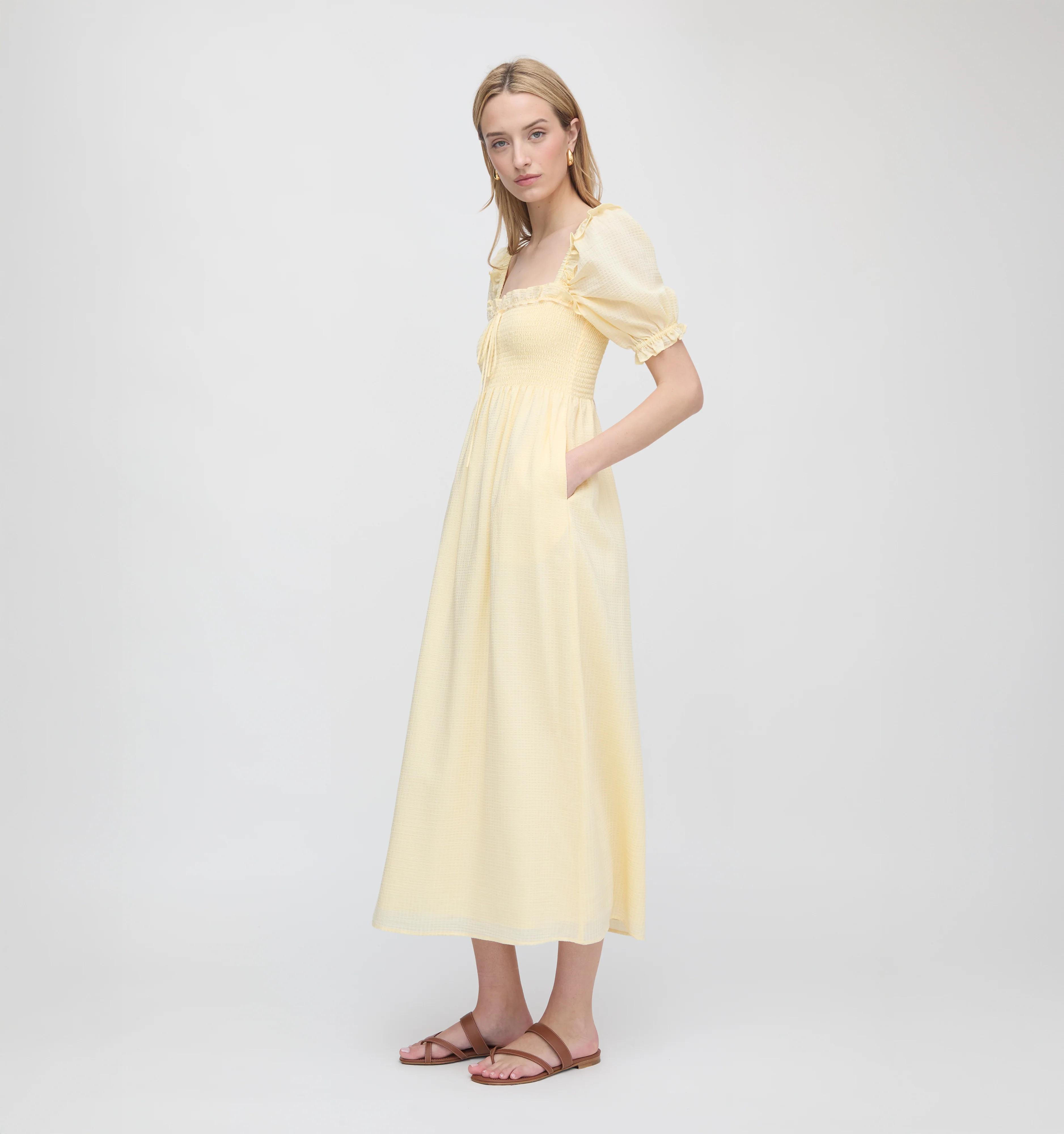 The Scarlett Nap Dress - Butter Yellow Tonal Seersucker