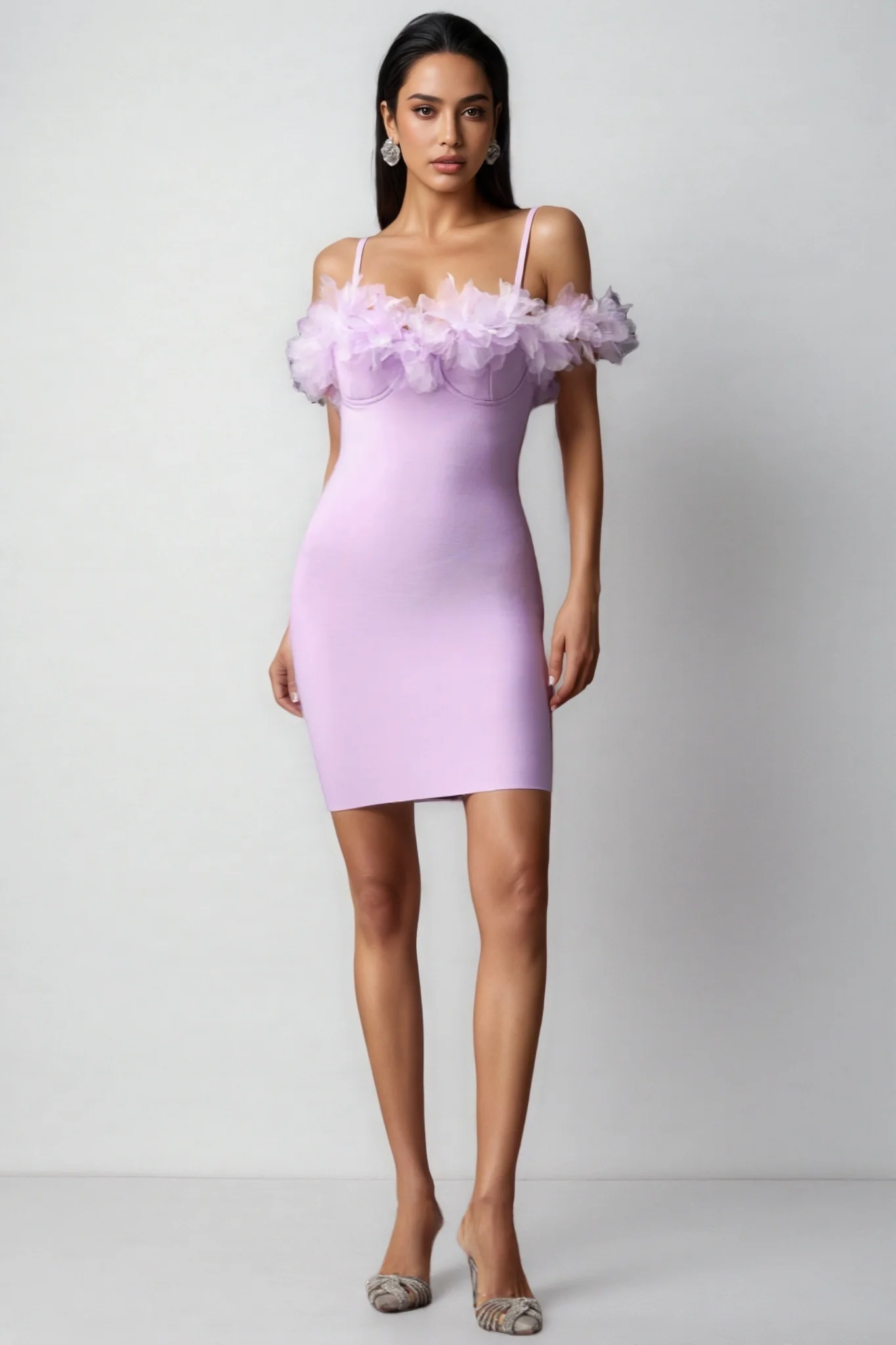 Yoril Sleeveless Flowers Bandage Mini Dress