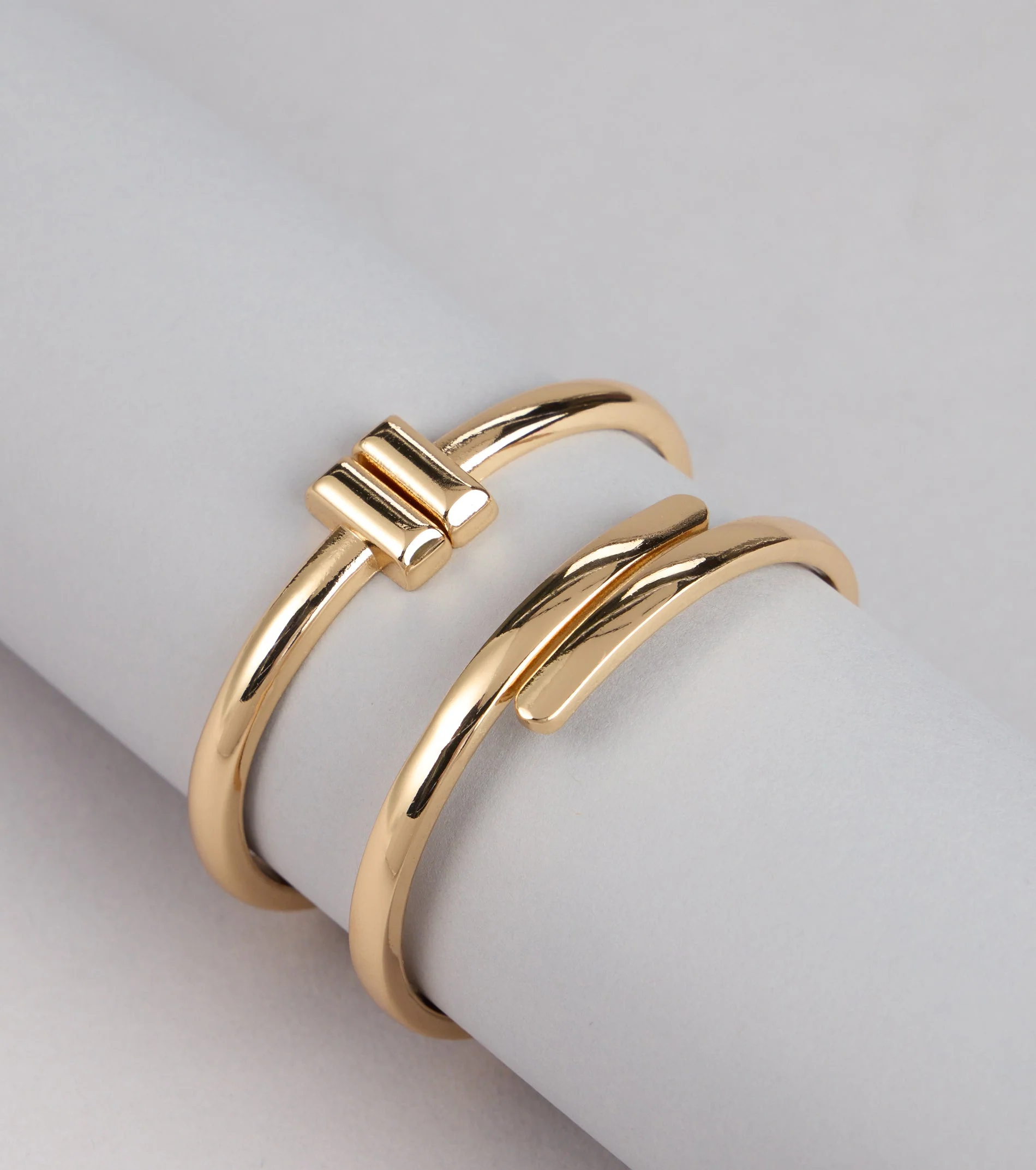 Polished Minimalist Cuff Bracelet Two Pack Set