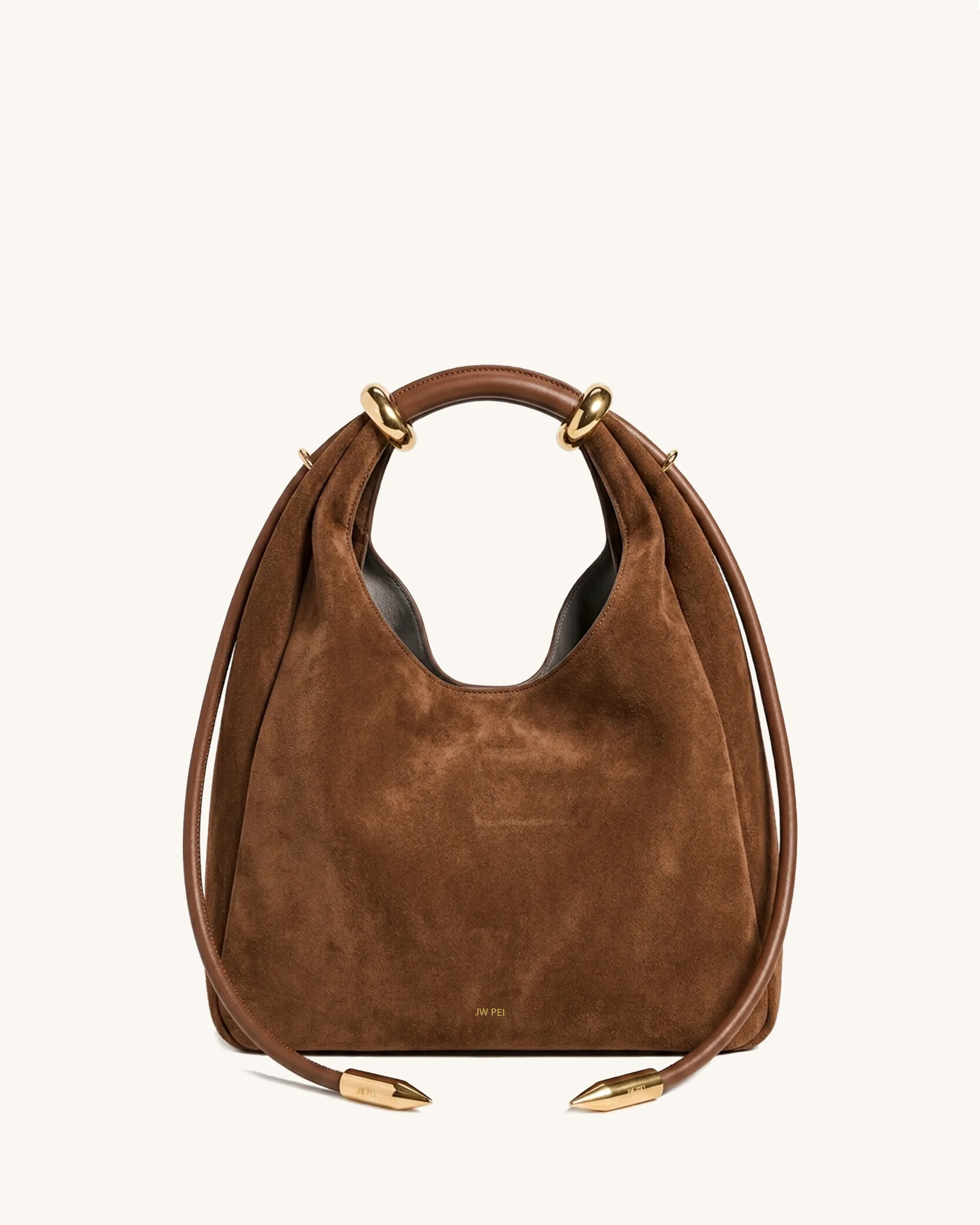 Ellie Faux Suede Metal Ring Hobo Bag - Saddle Brown