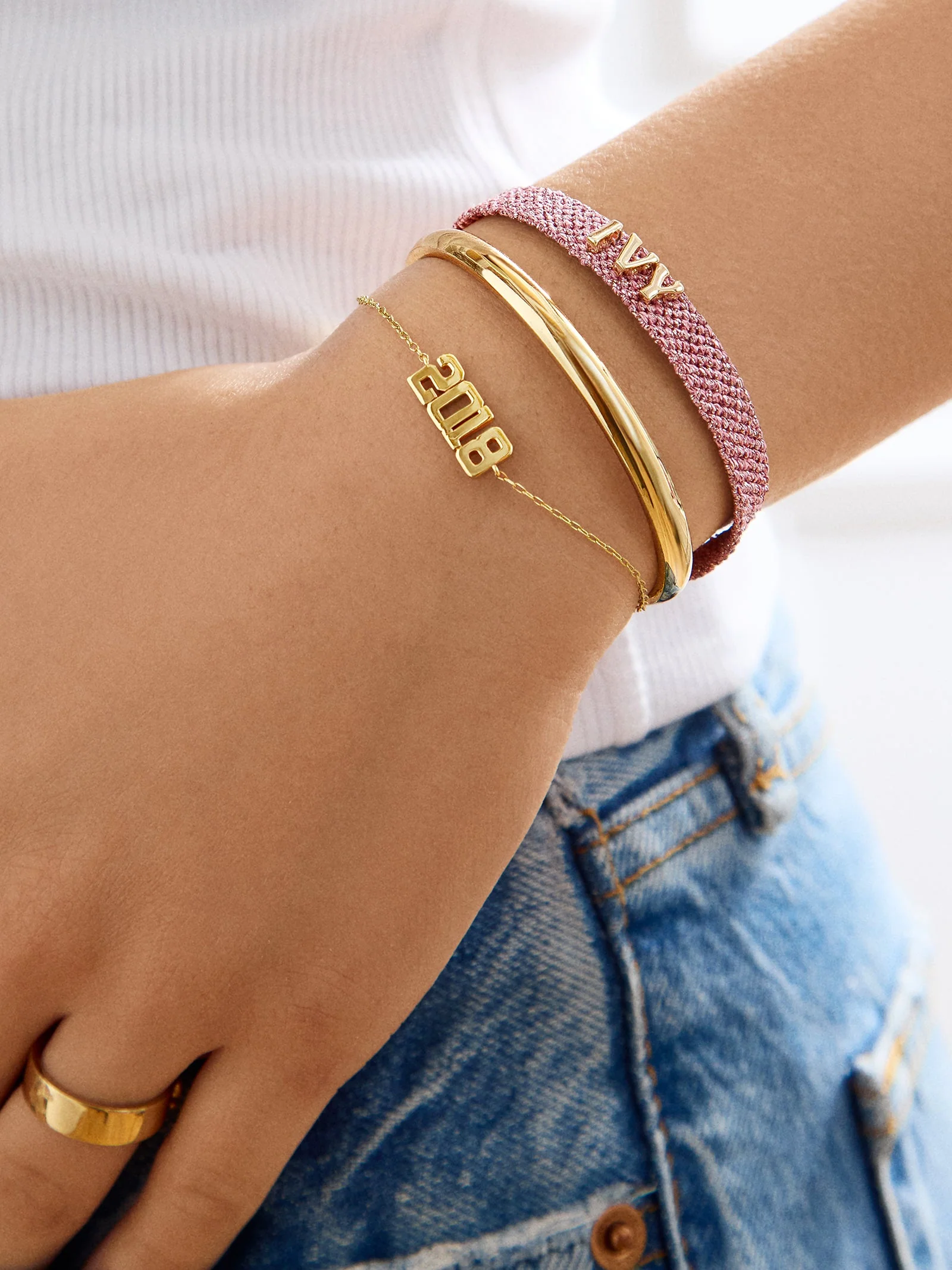 14K Gold Varsity Font Custom Number Bracelet - Varsity Font Numbers