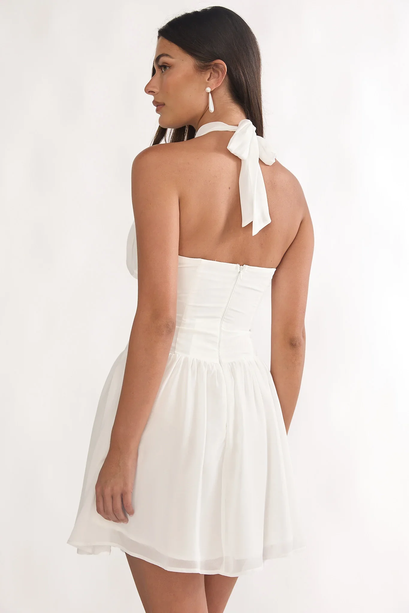 Lunaria High Neck Halterneck Mini Dress White