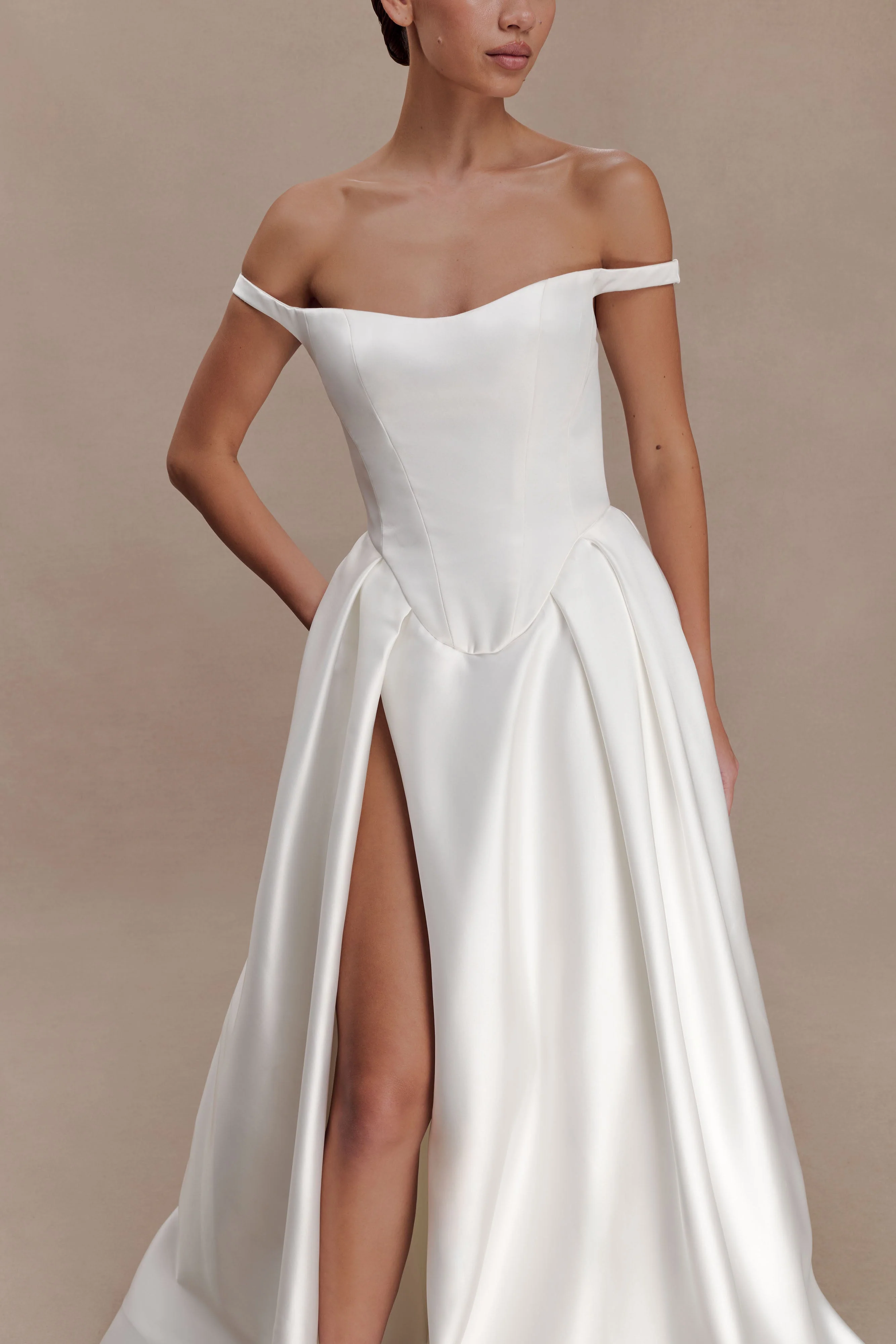 Willow-Off-Shoulder-Satin-Maxi-Gown-White