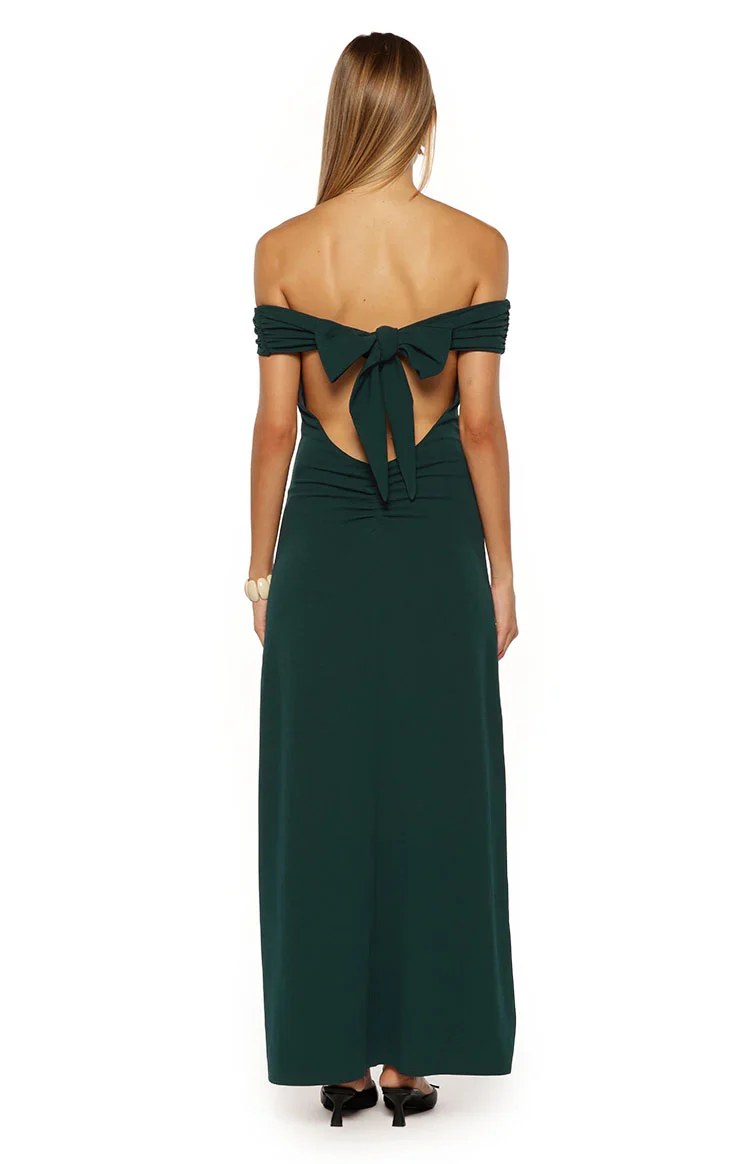 Erica Teal Crepe Off the Shoulder Maxi Dress