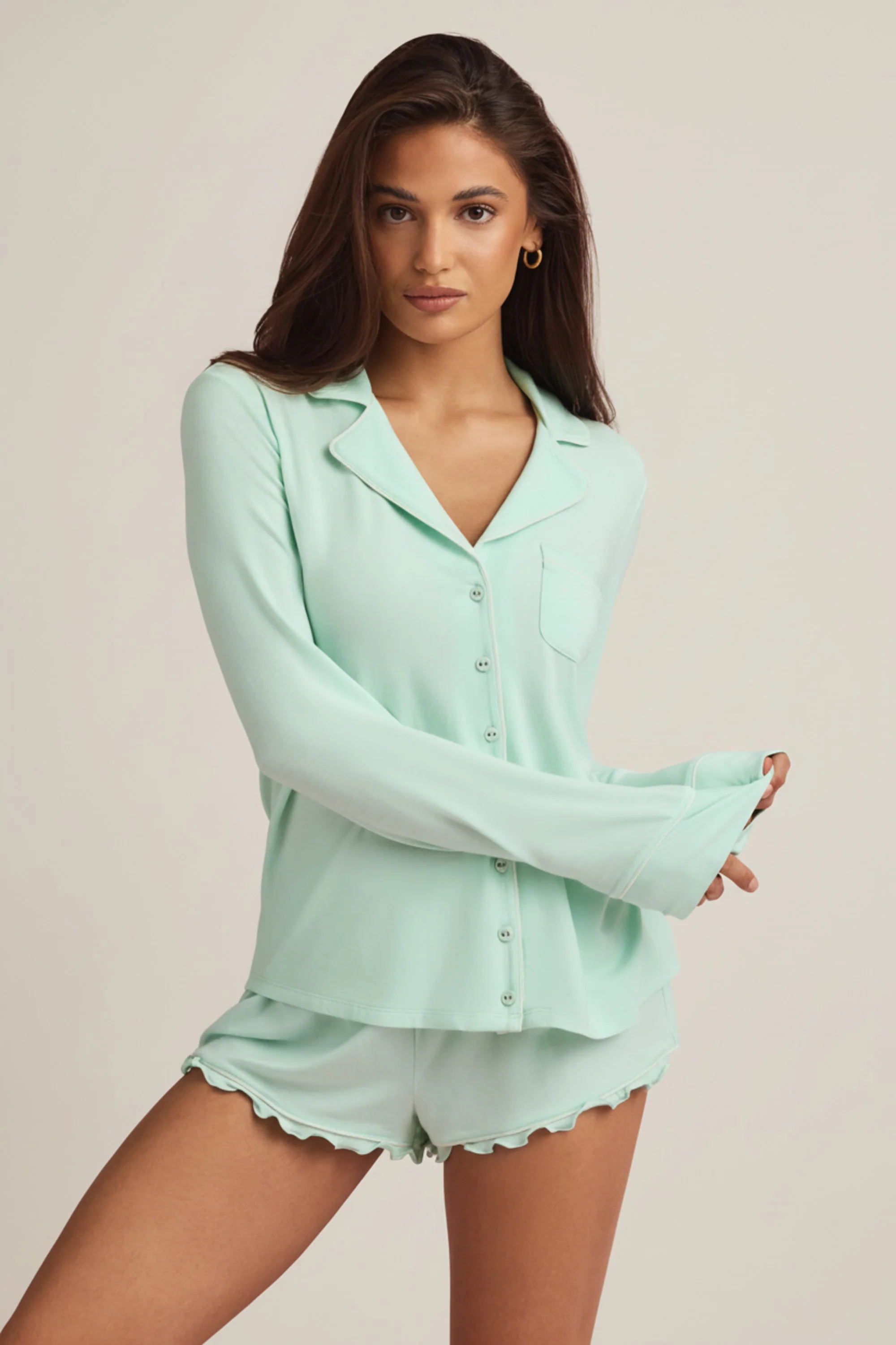 Modal Long-Sleeve Pyjama Top in Mint