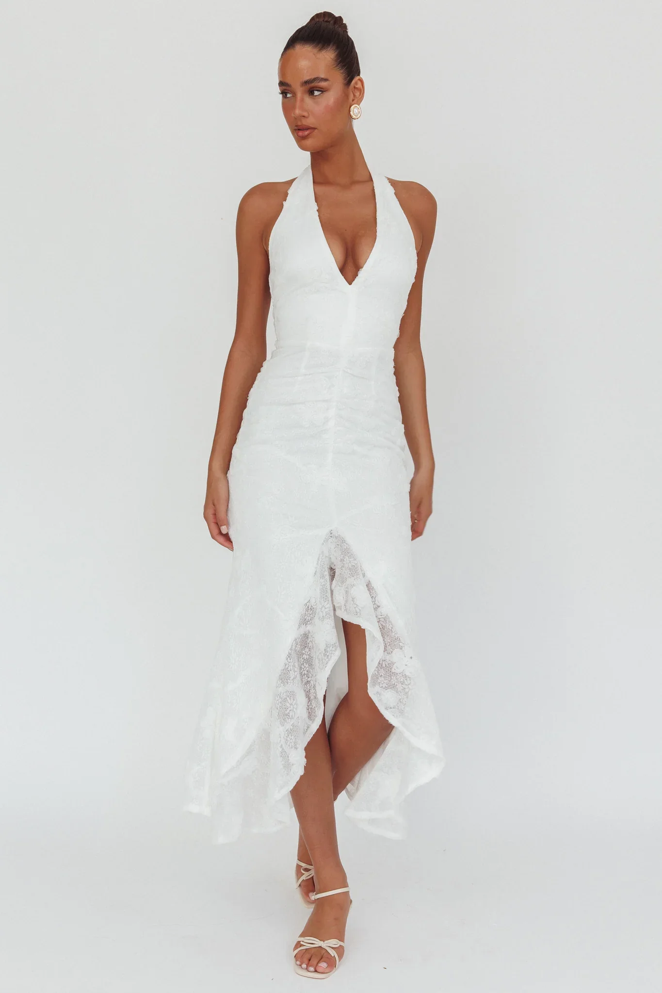 Alisette Halter Split Maxi Dress White