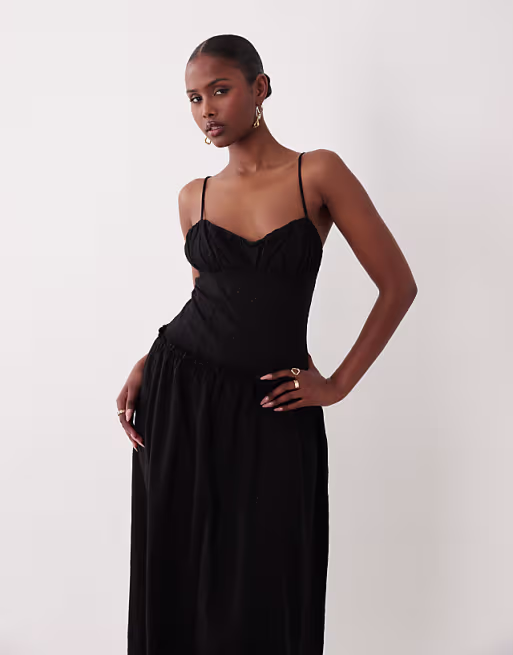 broderie cami maxi dress in black