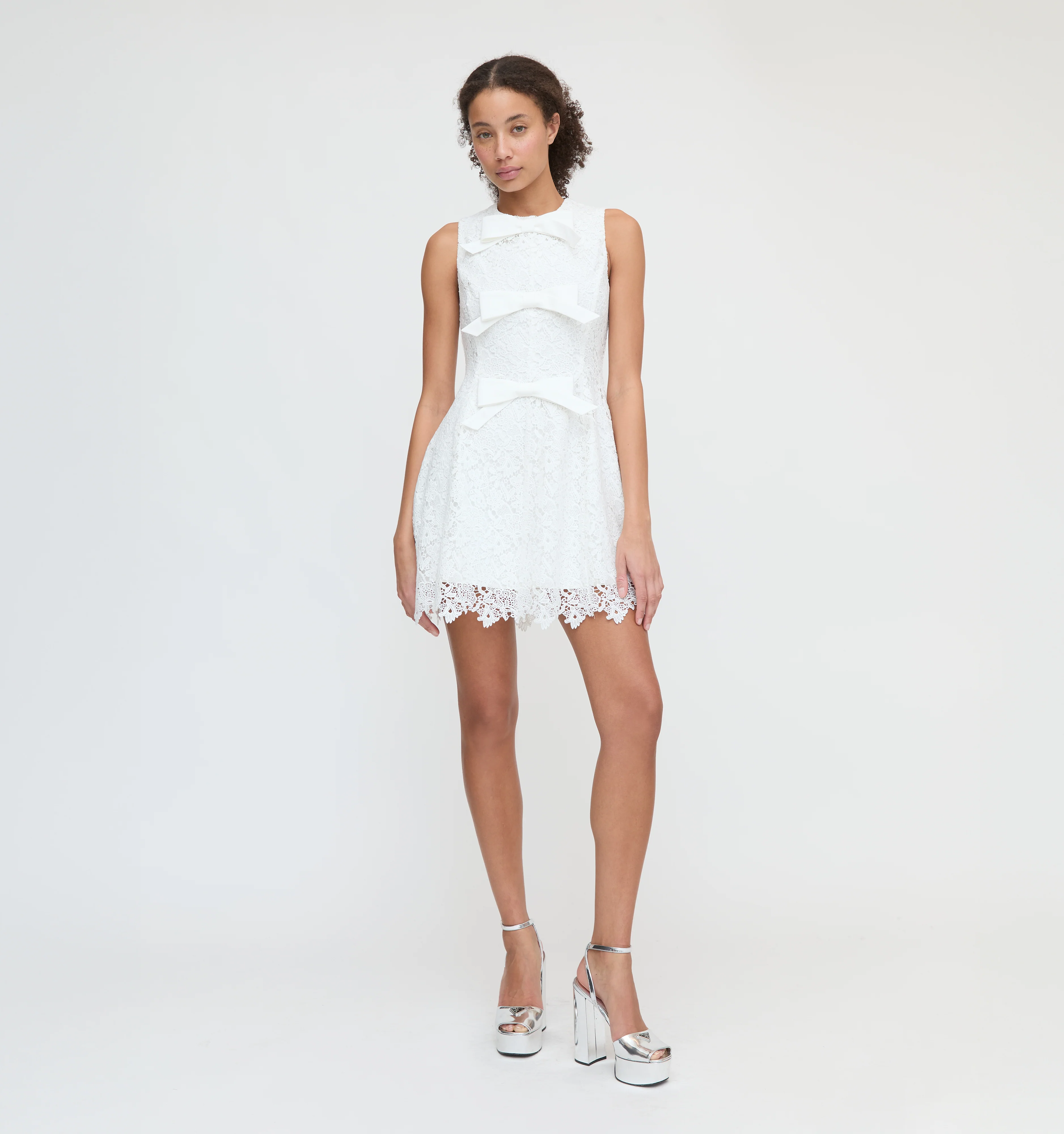 The Blythe Bow Dress - White Lace