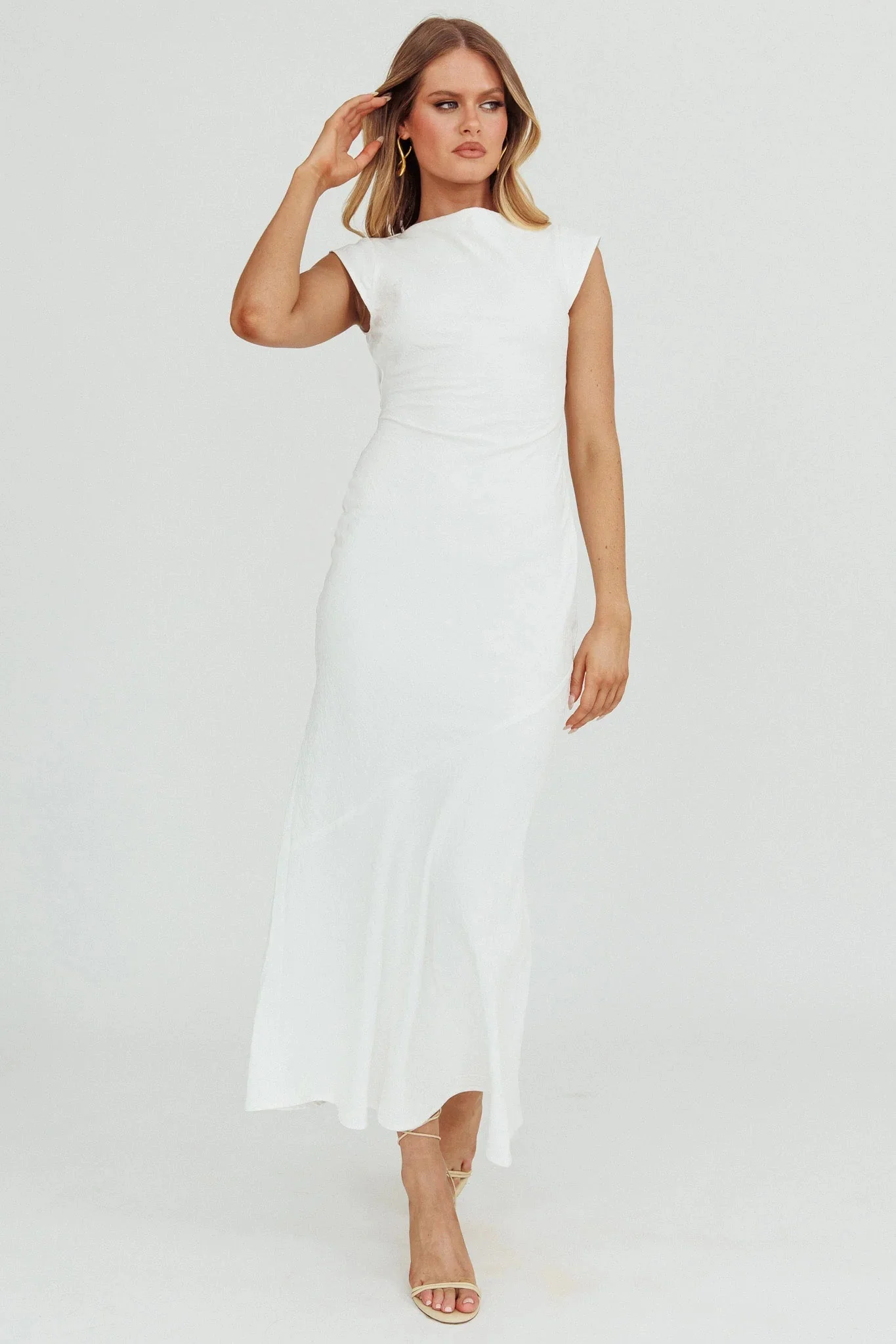 Maysa Cowl Back Maxi Dress Off White - luluinthesky