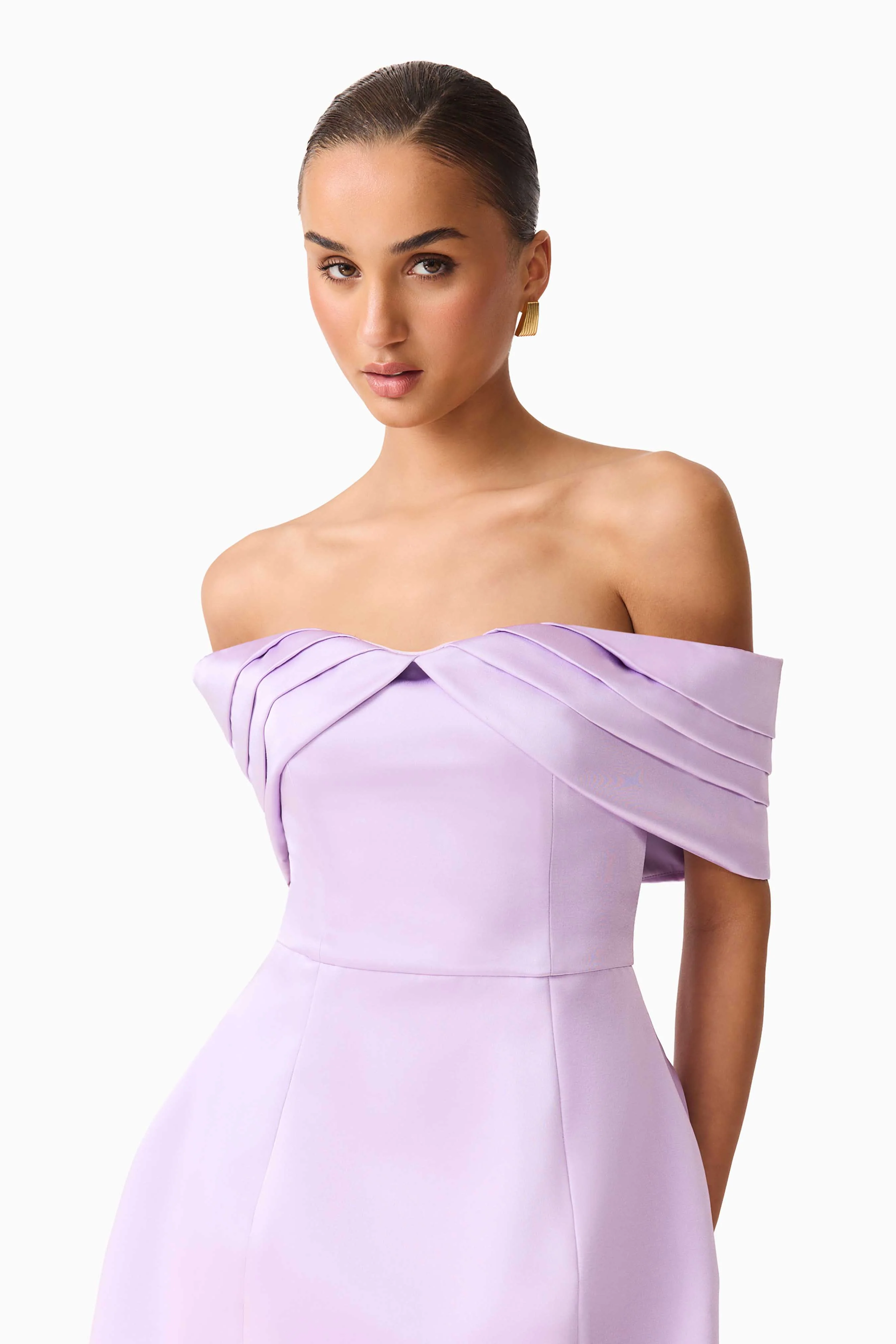 Hope Off the Shoulder Mini Dress in Purple