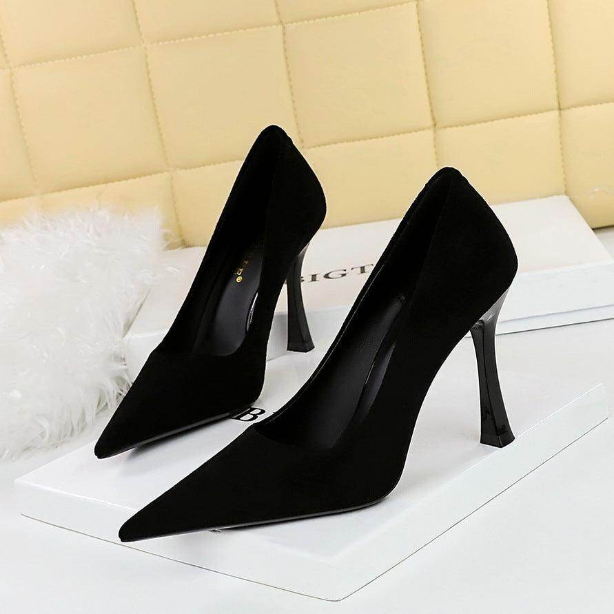 Black Suede Pointy Stiletto Heels 753837040195