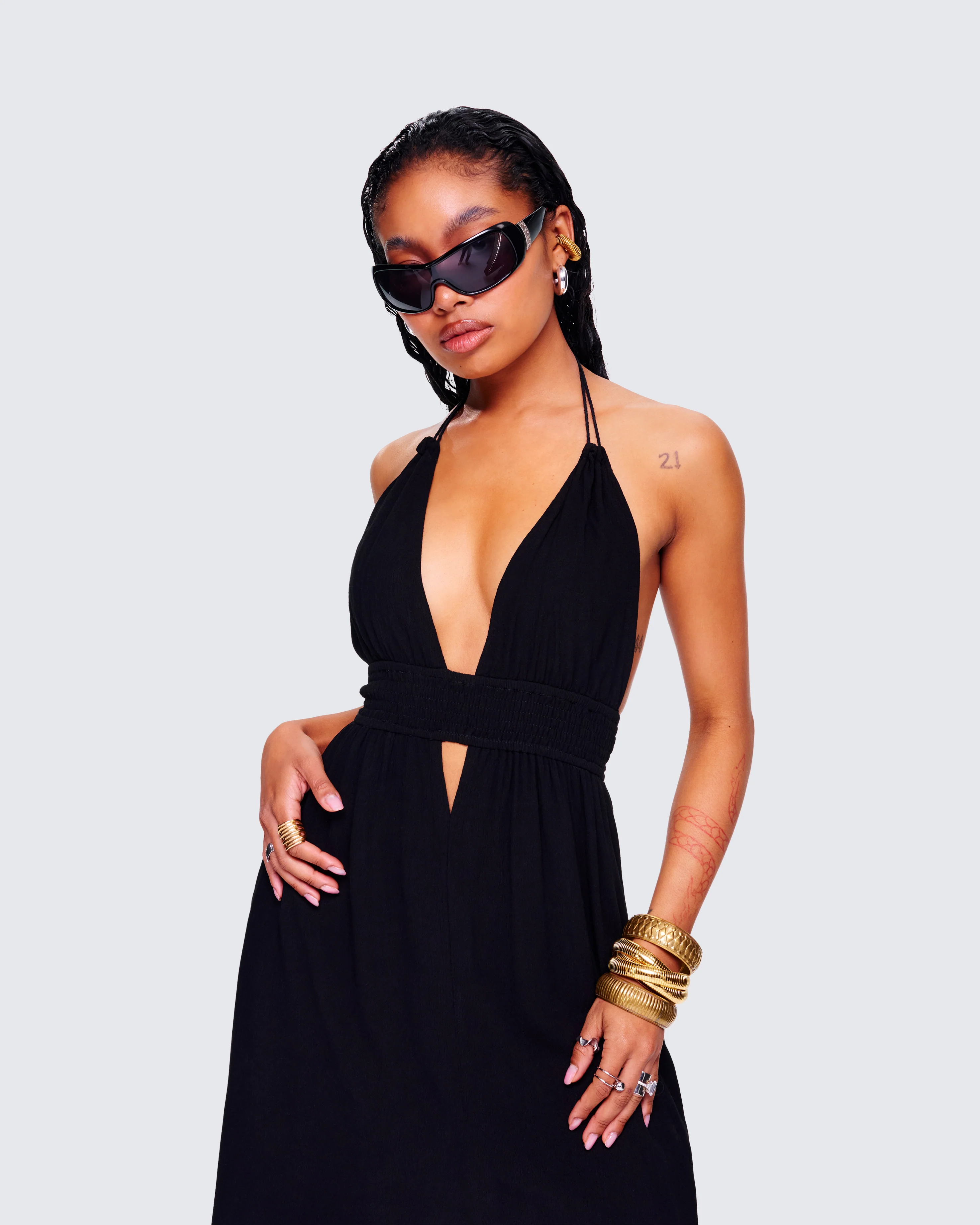 Leida Black Halter Maxi Dress