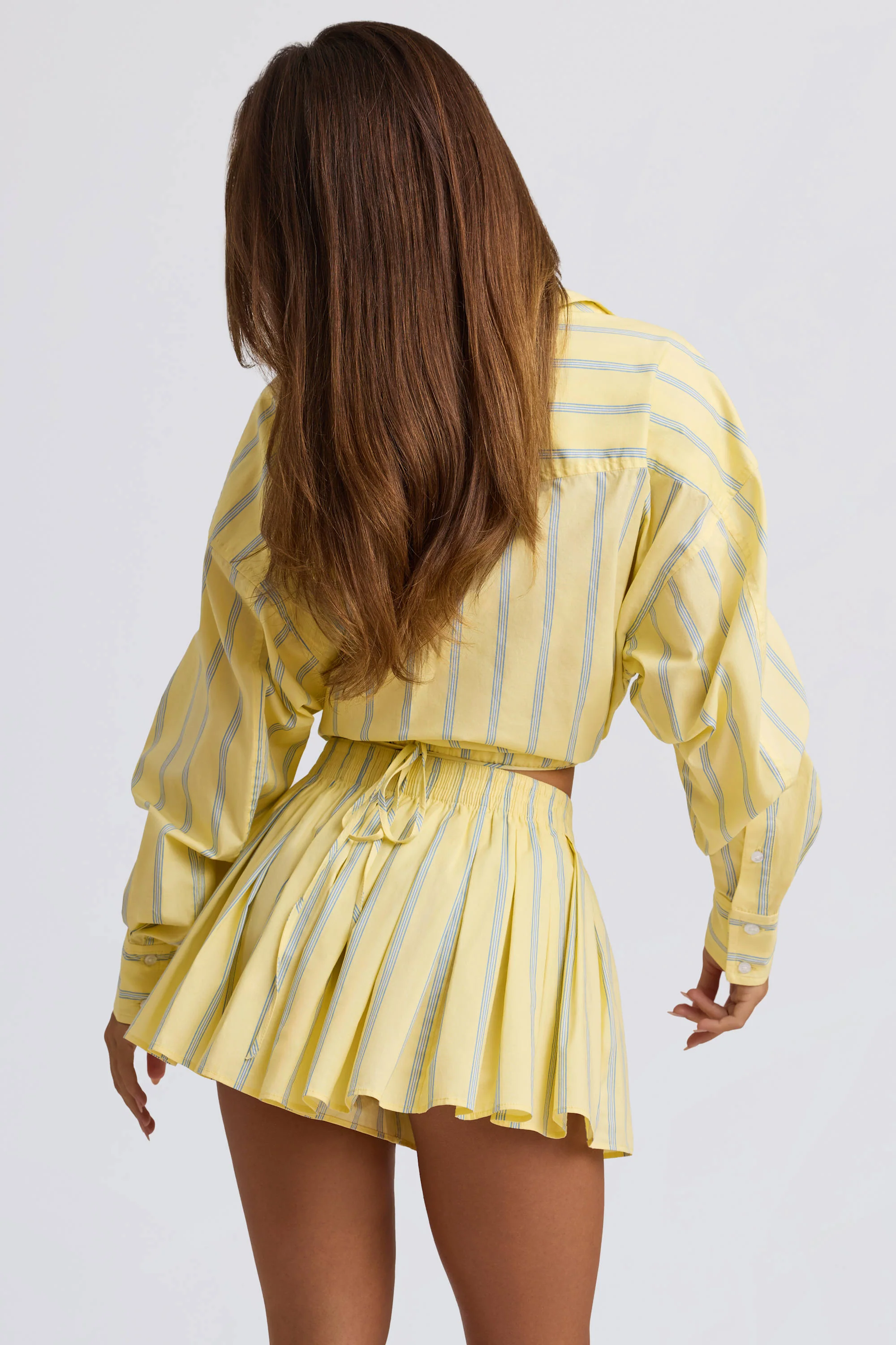Cotton Poplin Stripe Pleated Shorts in Yellow Stripe
