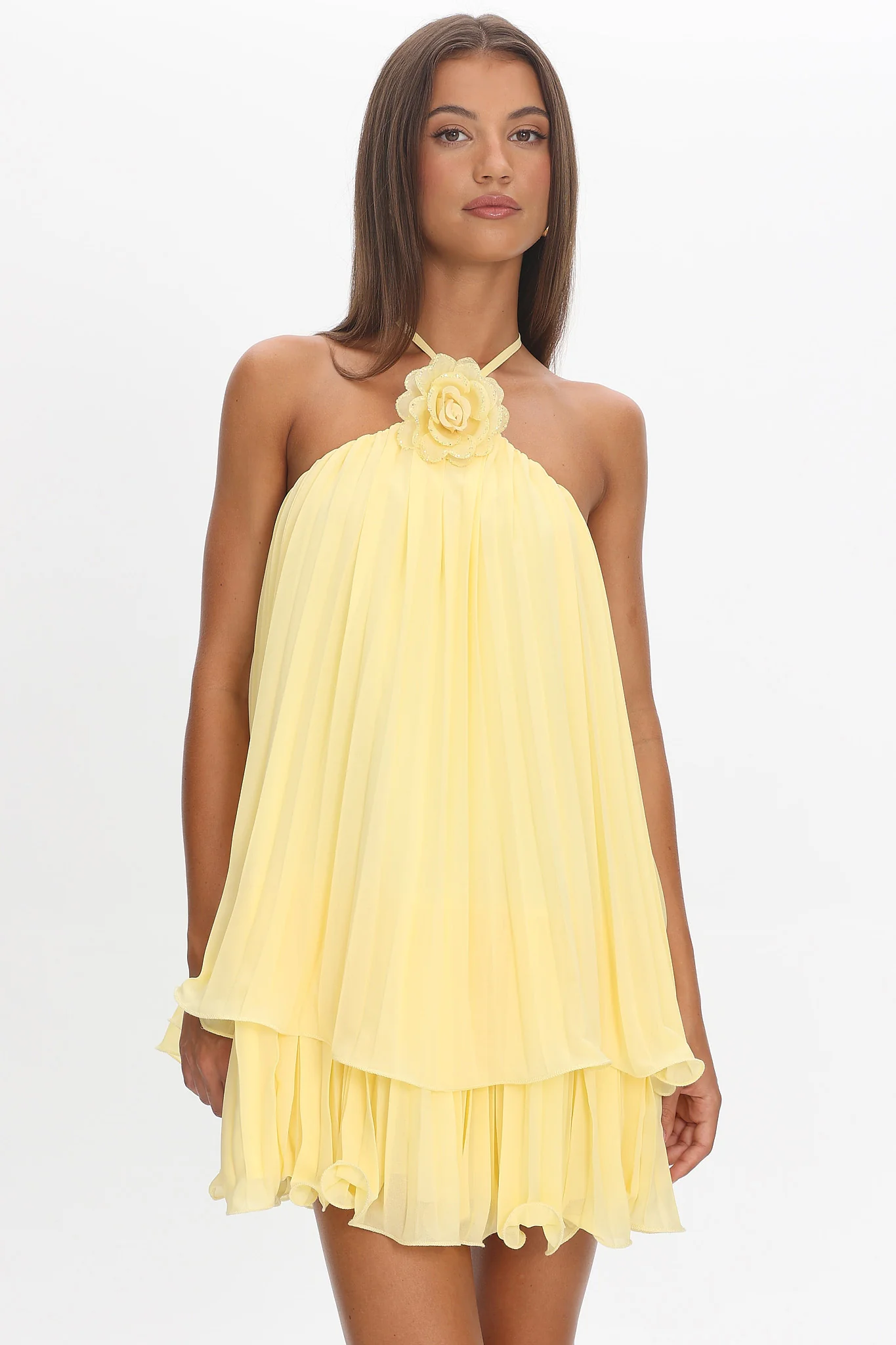 Major Crush Pleated Mini Dress Lemon