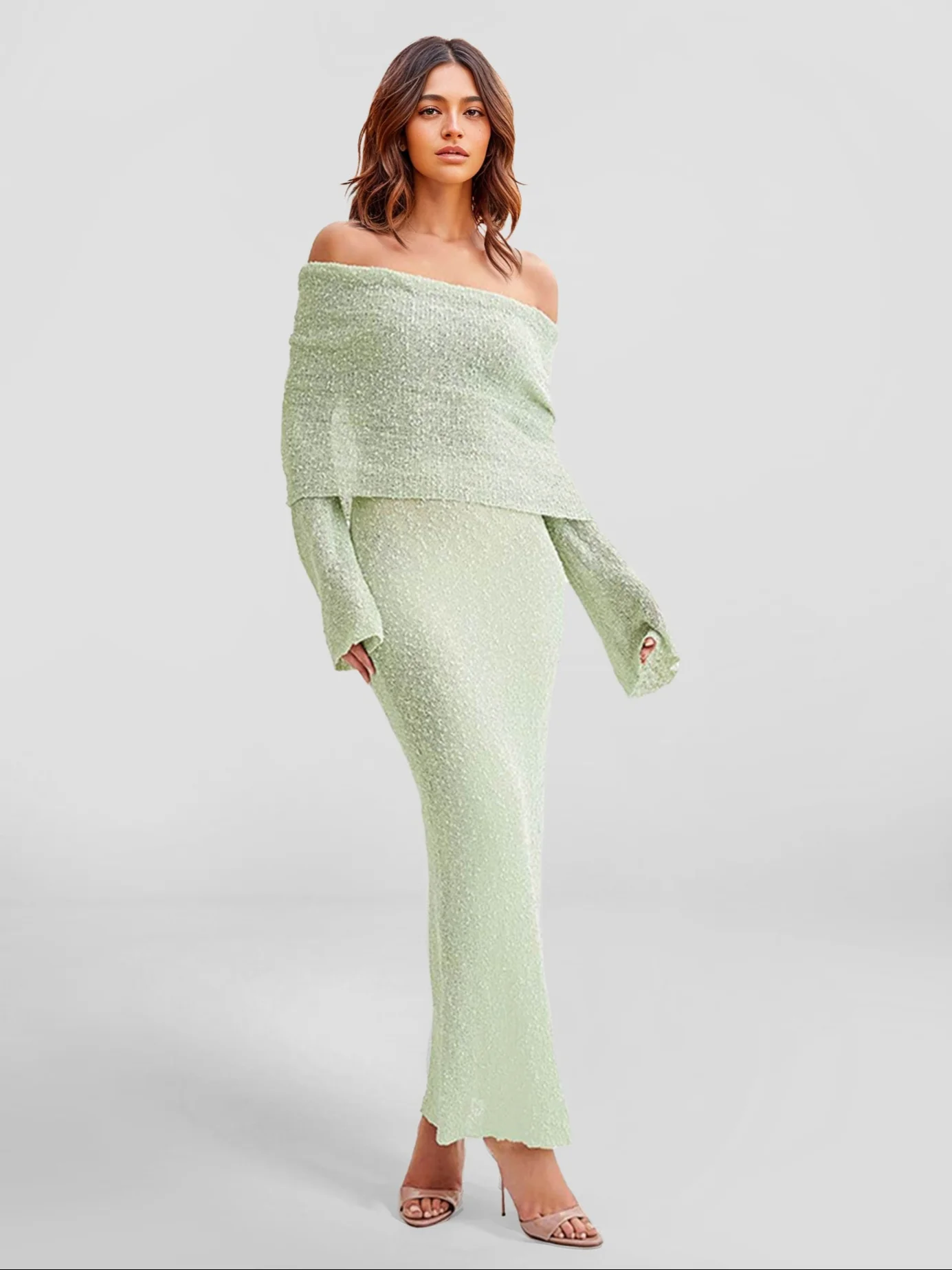 Elegant Off-Shoulder Knit Midi Dress