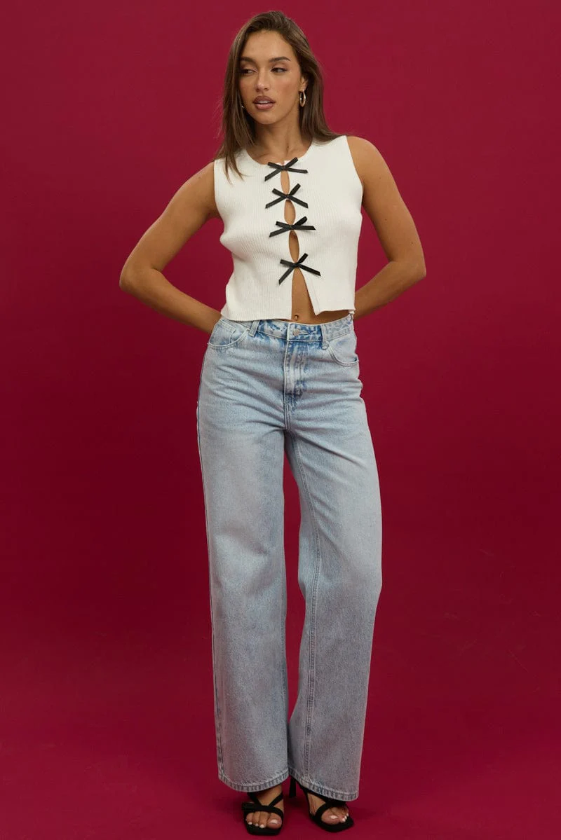 Denim Wide Leg Jeans Mid Rise