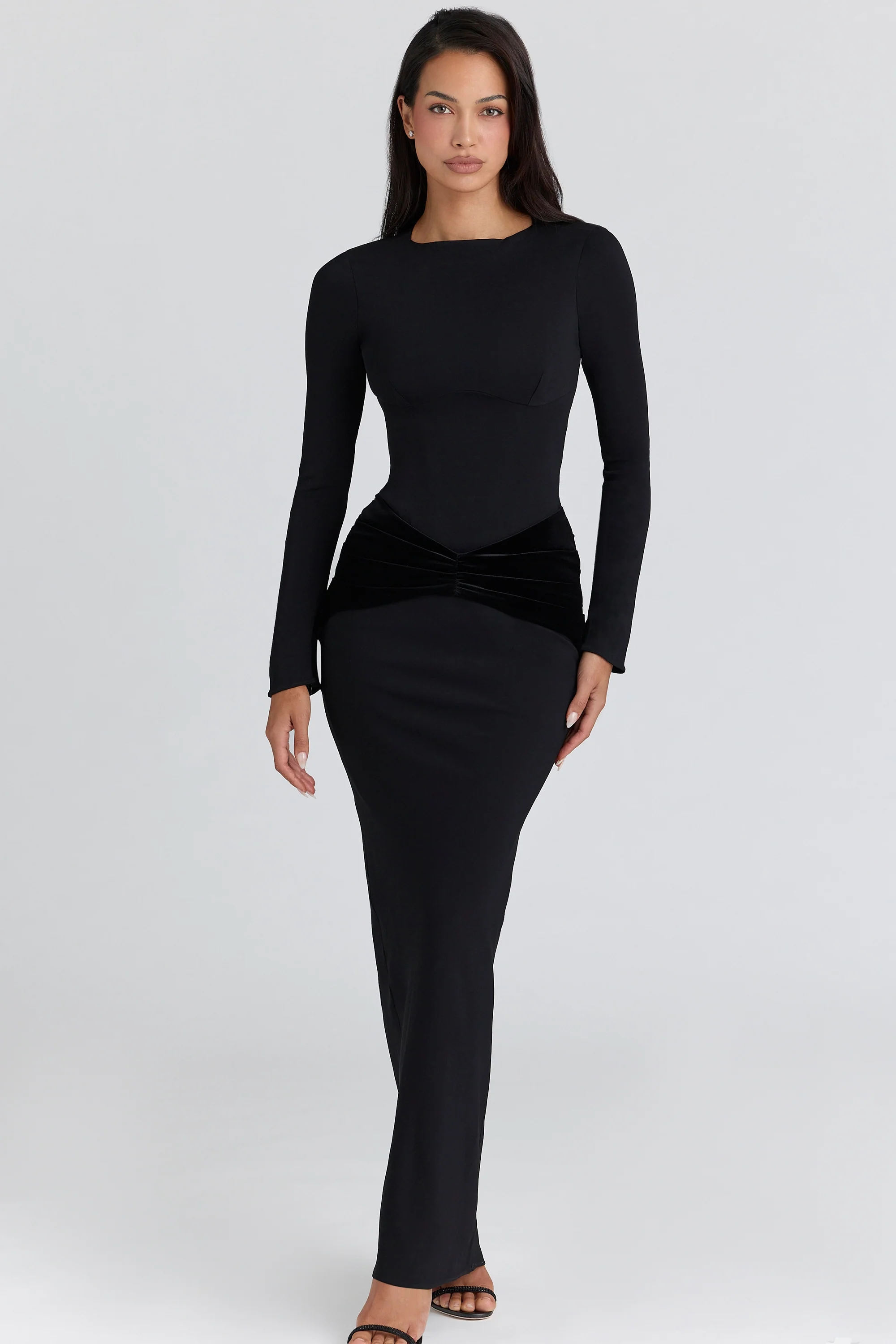 Black Long Sleeve Crepe Jersey Maxi Dress