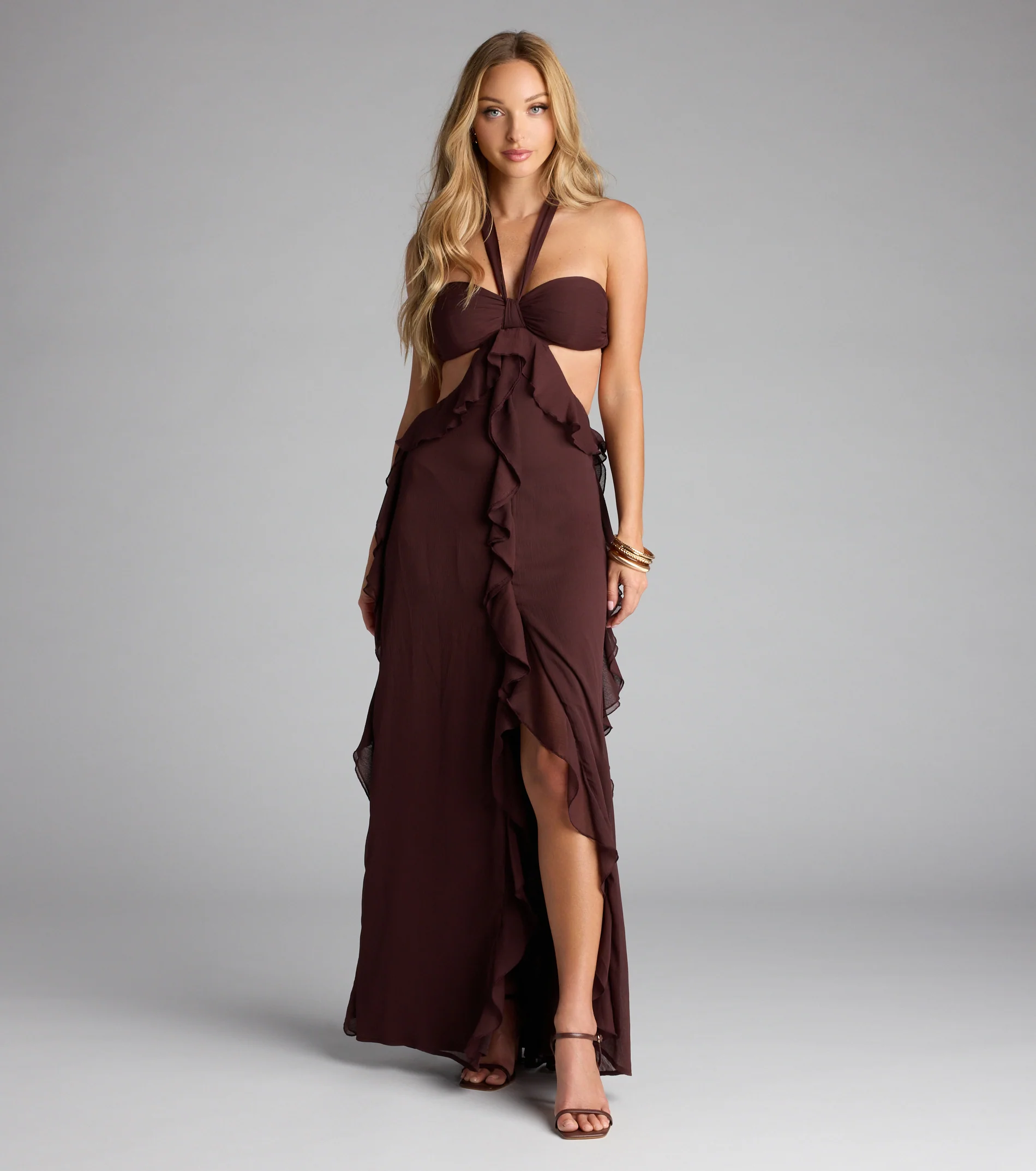 Ruffle and Ready Chiffon Halter Maxi Dress - FASHION NOB