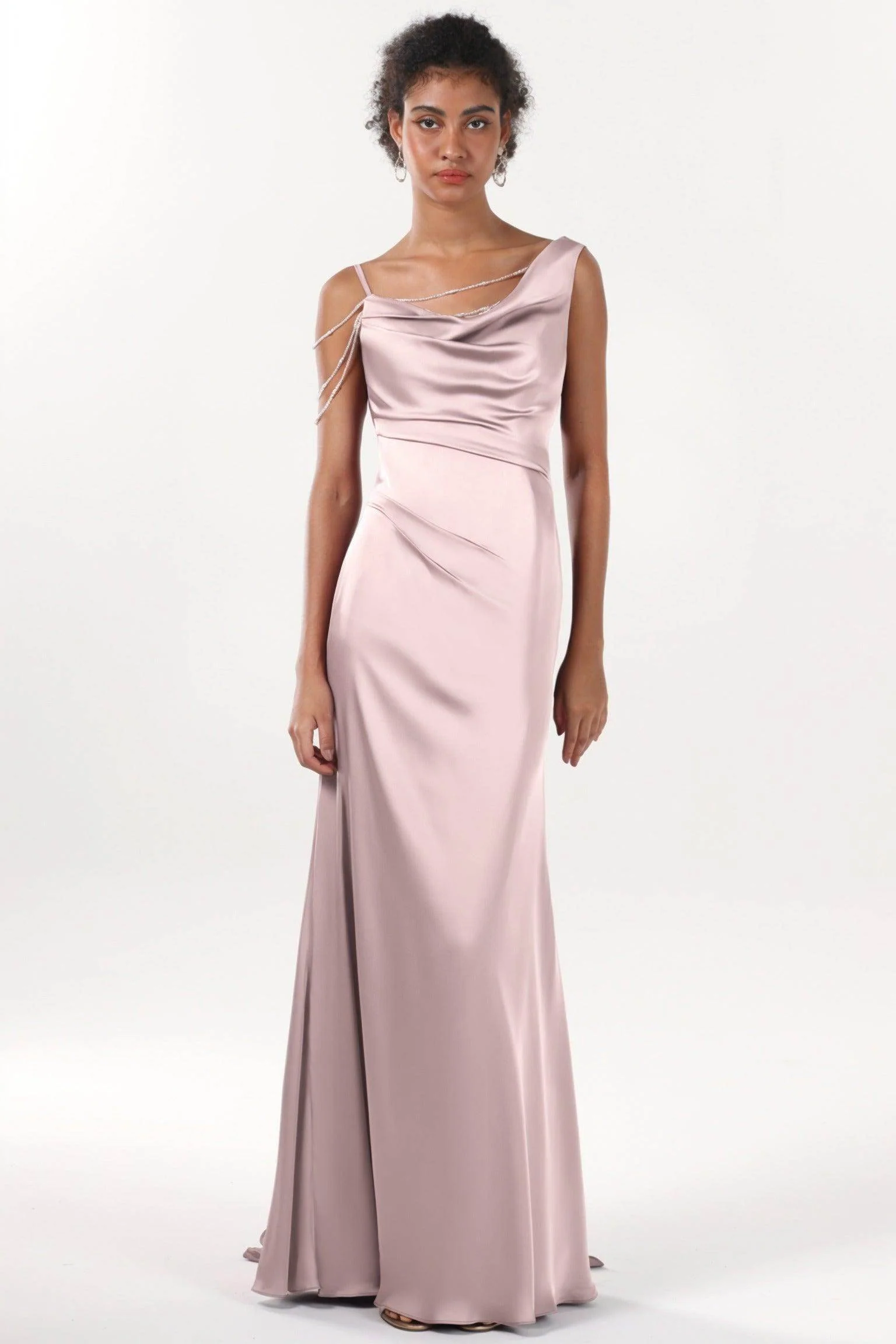 Sheath-Column Sweep-Brush Train Luxe Satin Bridesmaid Dress CS0600BM