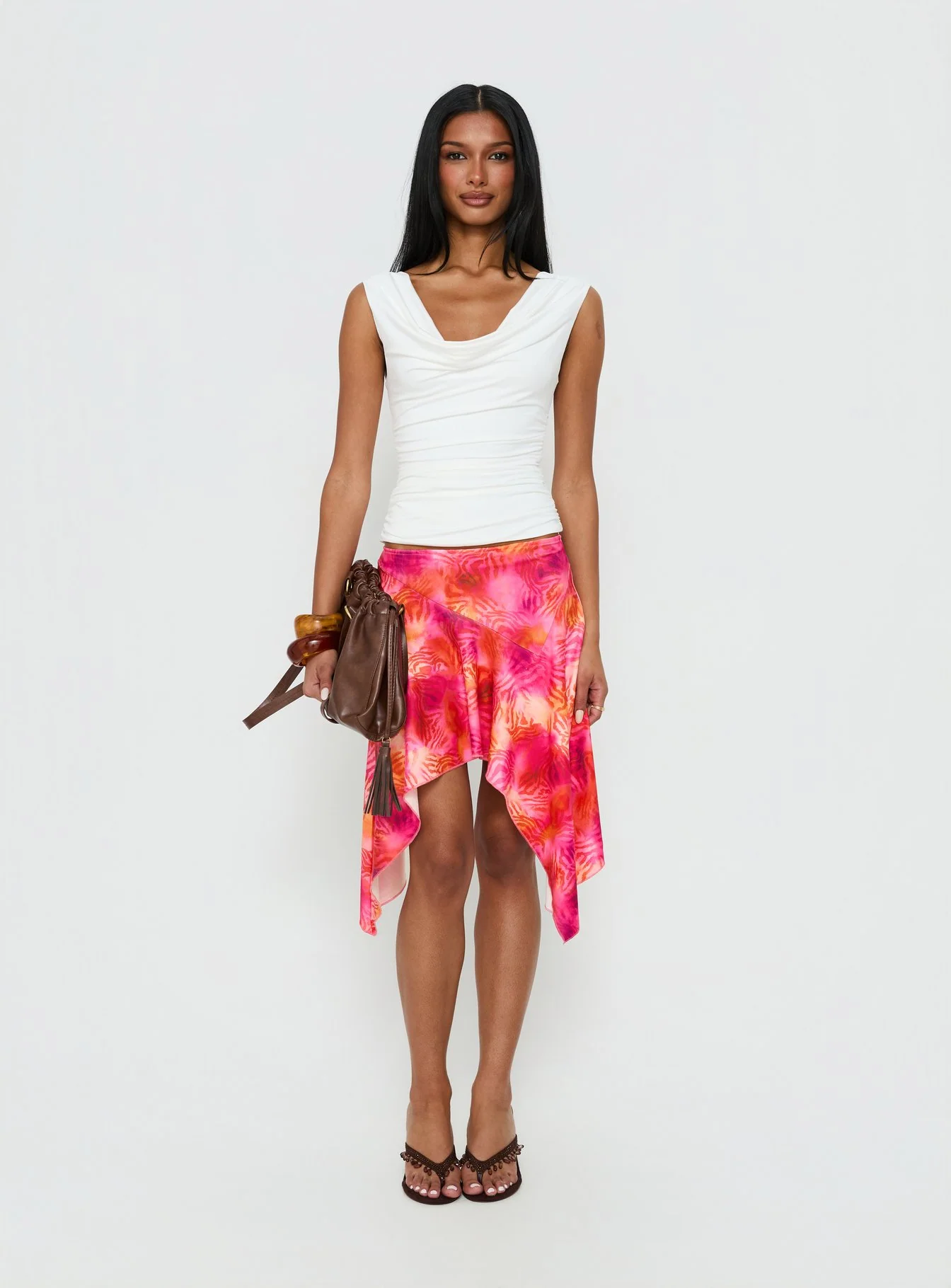 Miraculous Cowl Neck Twist Back Top White