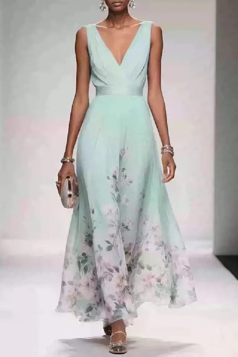 A-Line Tea Length Chiffon Wedding Guest Dress 922638194251