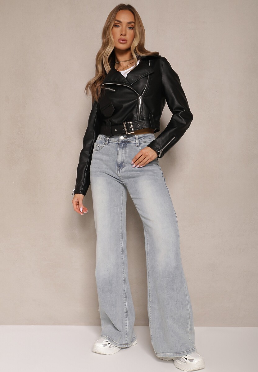 Jasnoniebieskie Bawełniane Jeansy o Szerokim Kroju High Waist Davitra