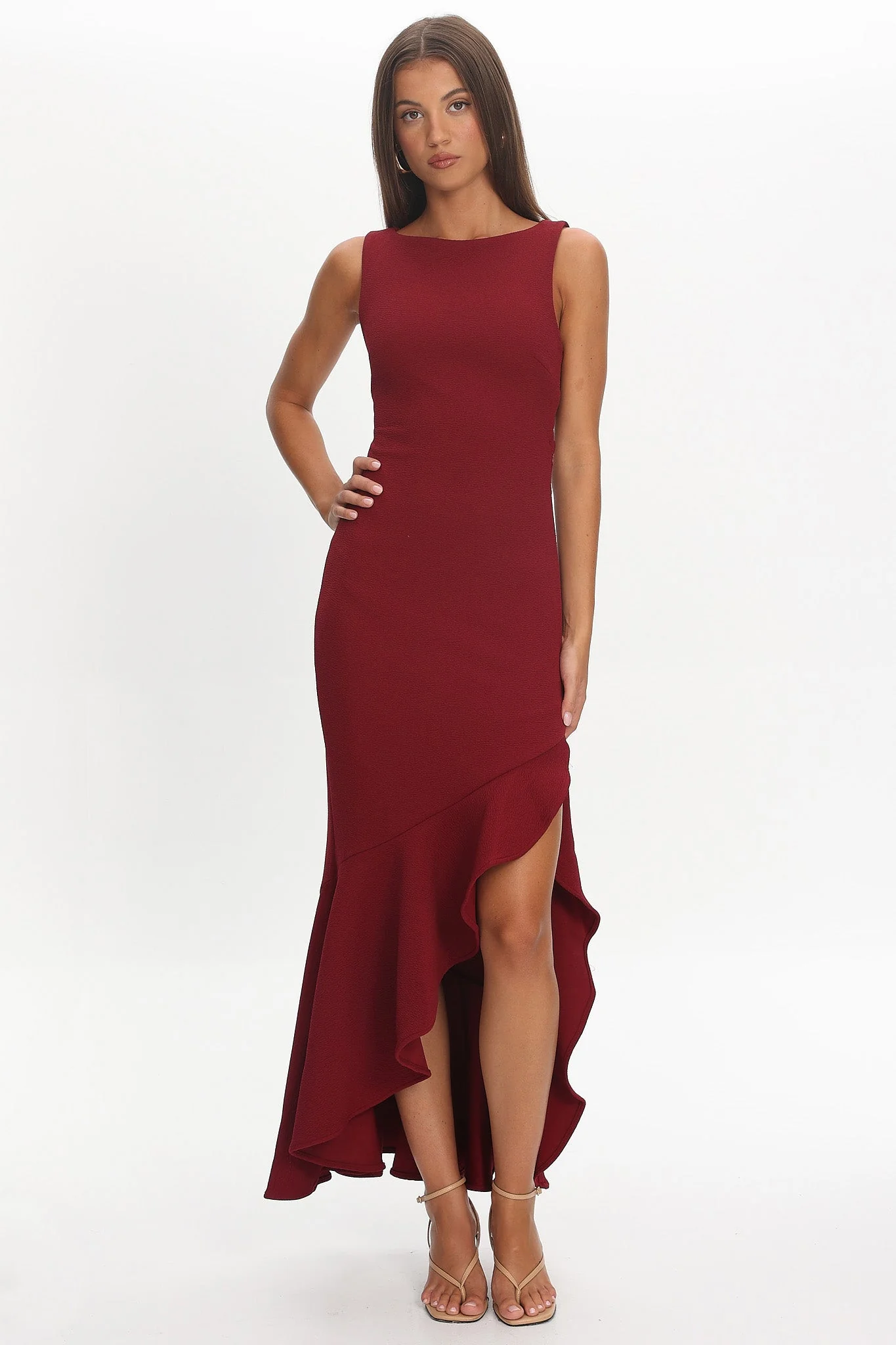 Lights On Asymmetric Hem Maxi Dress Wine