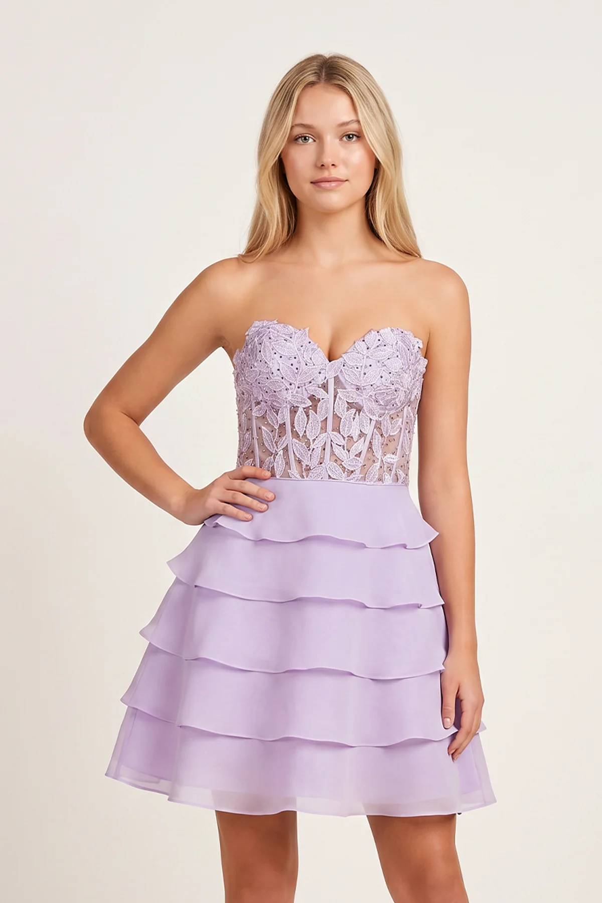 A-Line Strapless Tiered Corset Short Homecoming Dress with Appliques