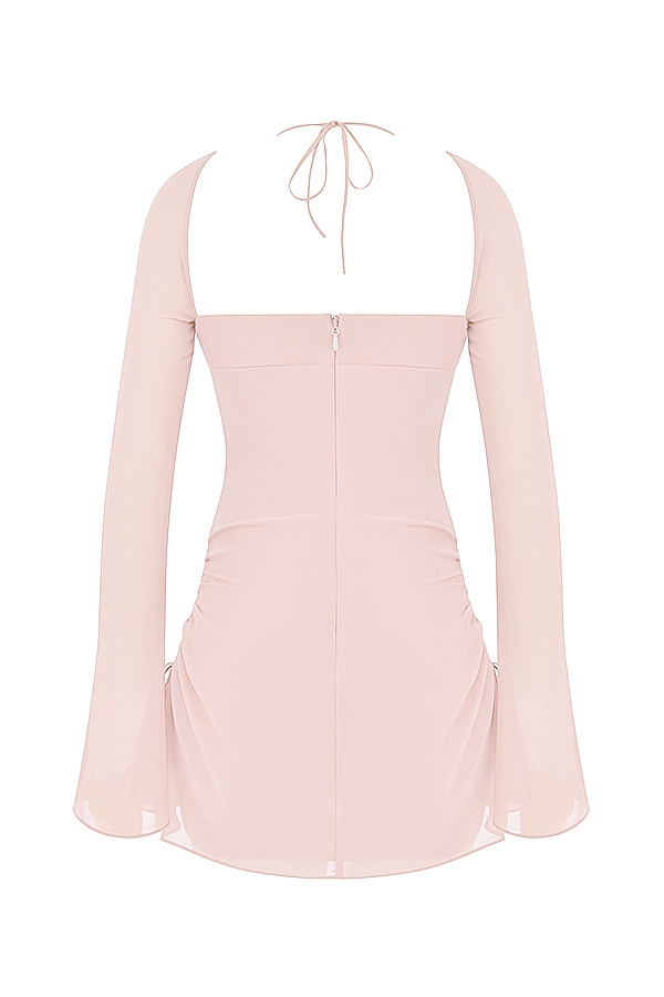 Pink Quartz Chiffon Cutout Halter Mini Dress