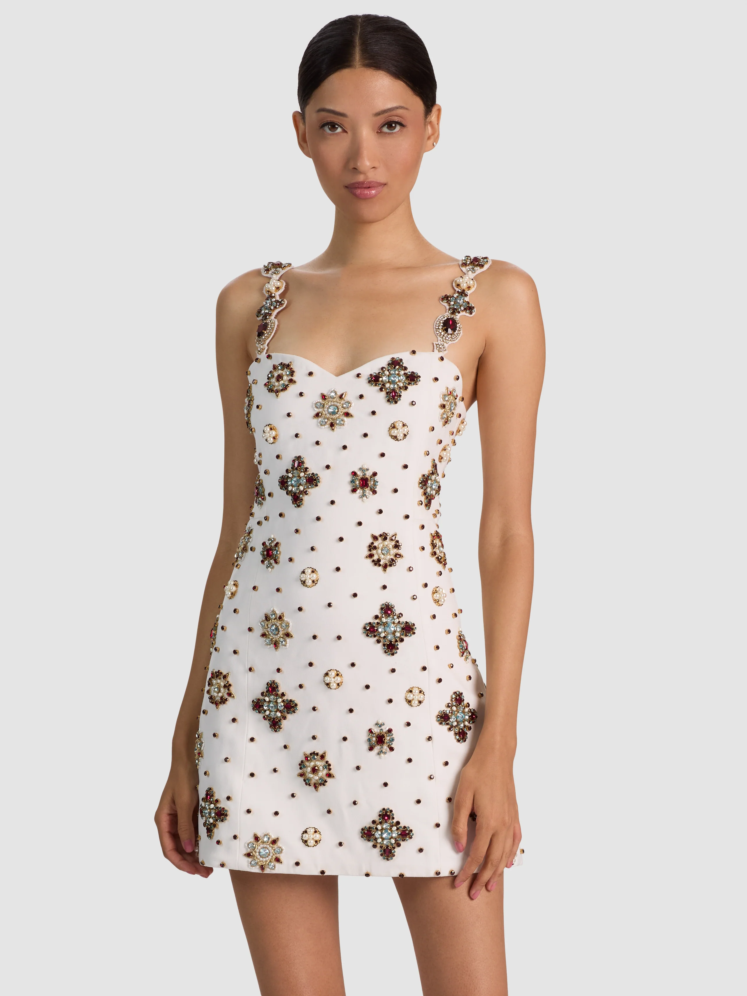 Emilienne Embellised Mini Dress - Off White/Multi
