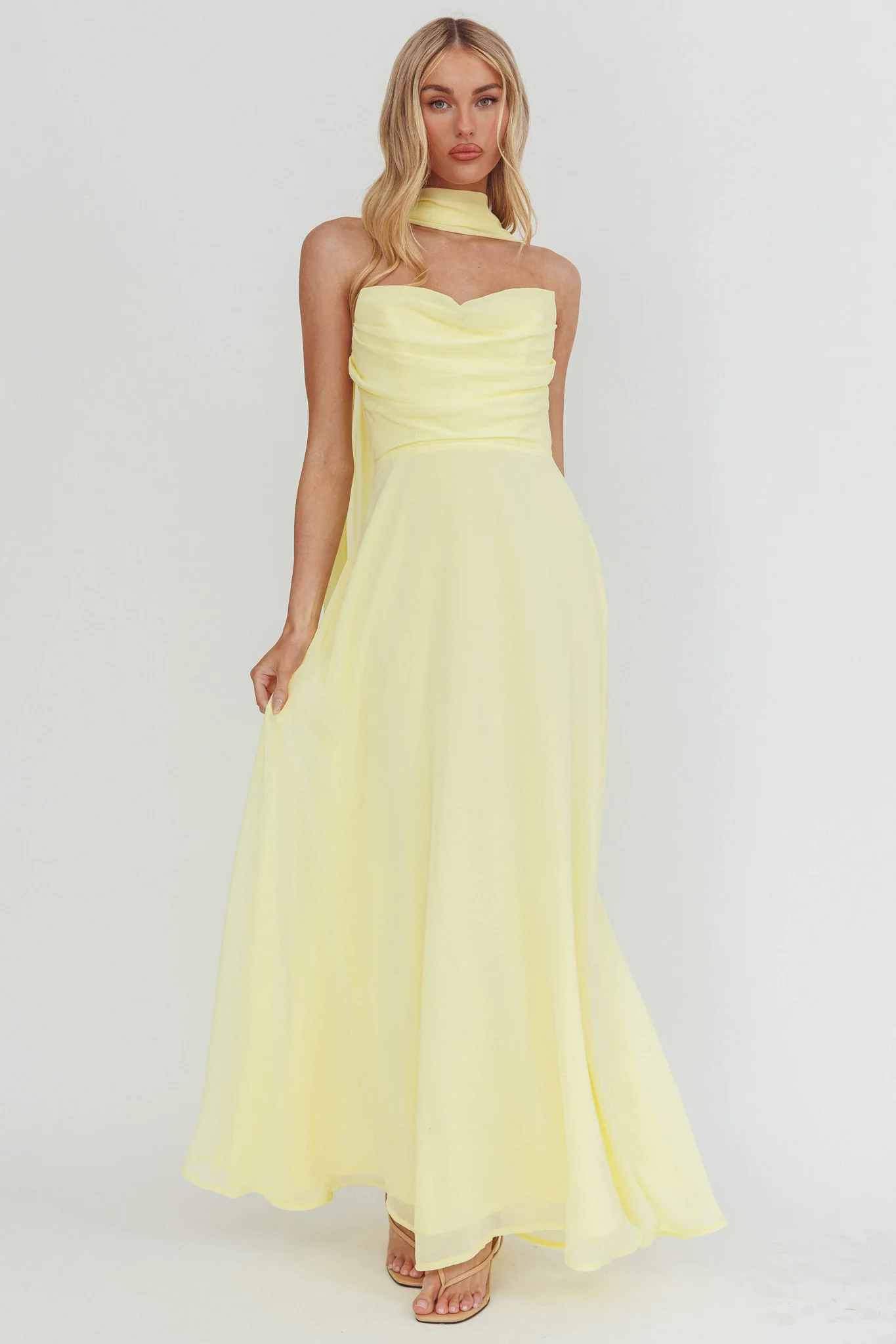 Kaycee Strapless Scarf Maxi Dress Yellow
