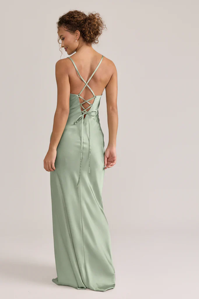 Ellapink Satin Dress | Ready To Ship | Sage