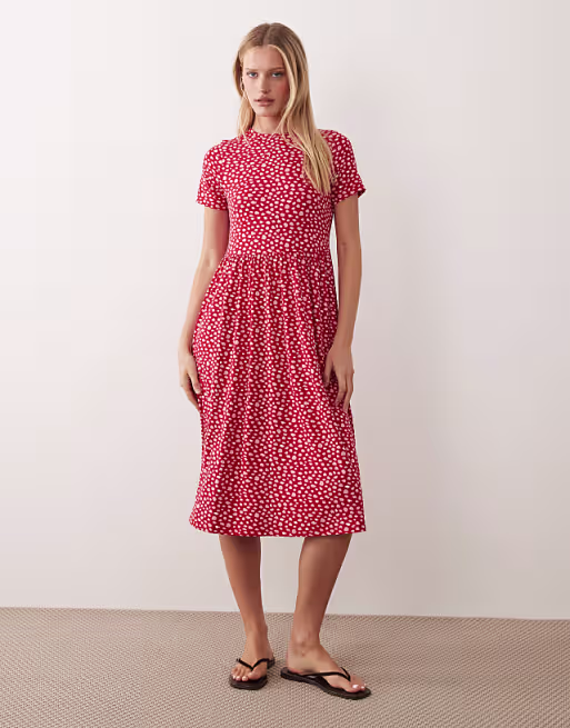Wednesdays Girl smudged dots midi dress in pink