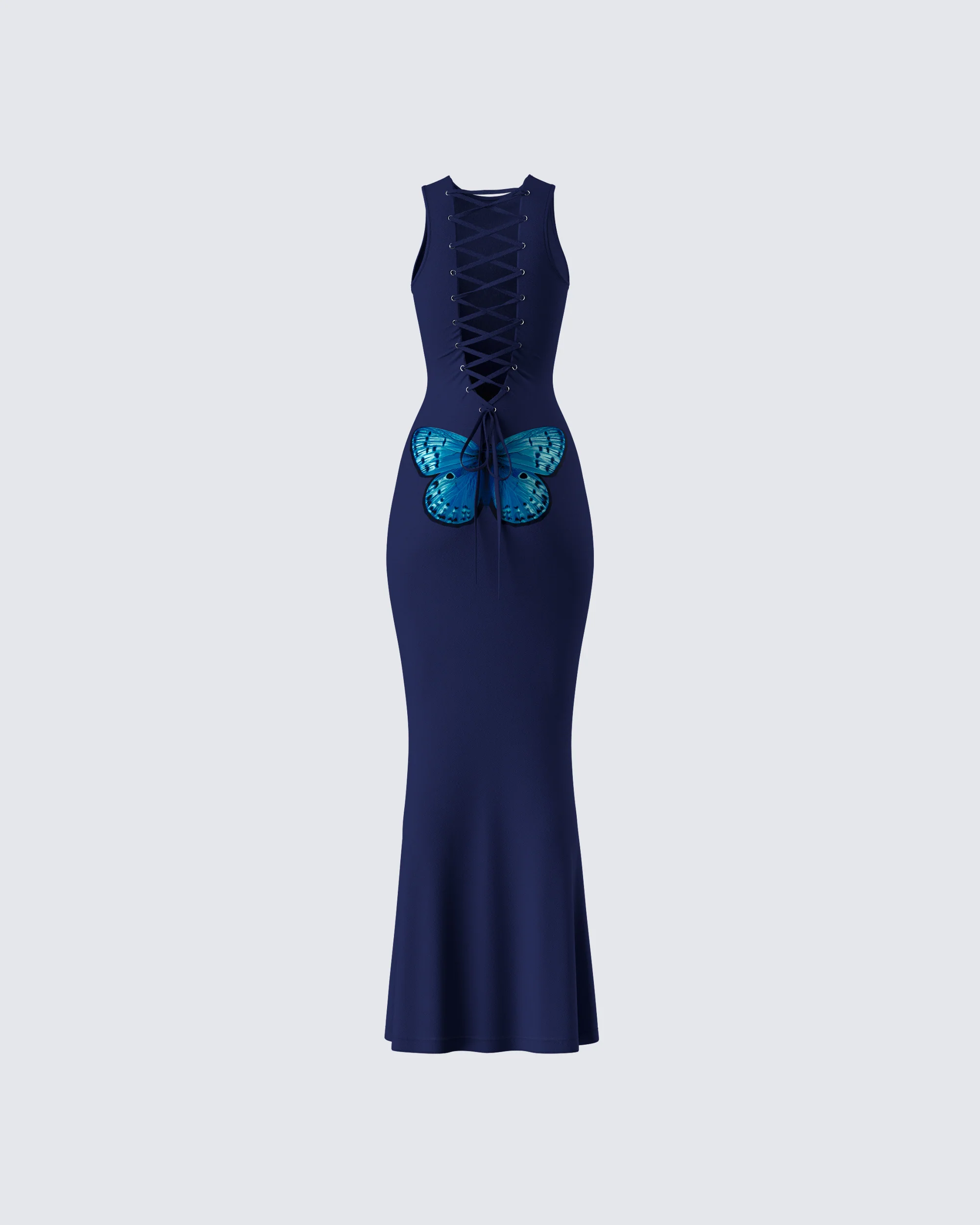 Kinny Navy Butterfly Print Maxi Dress