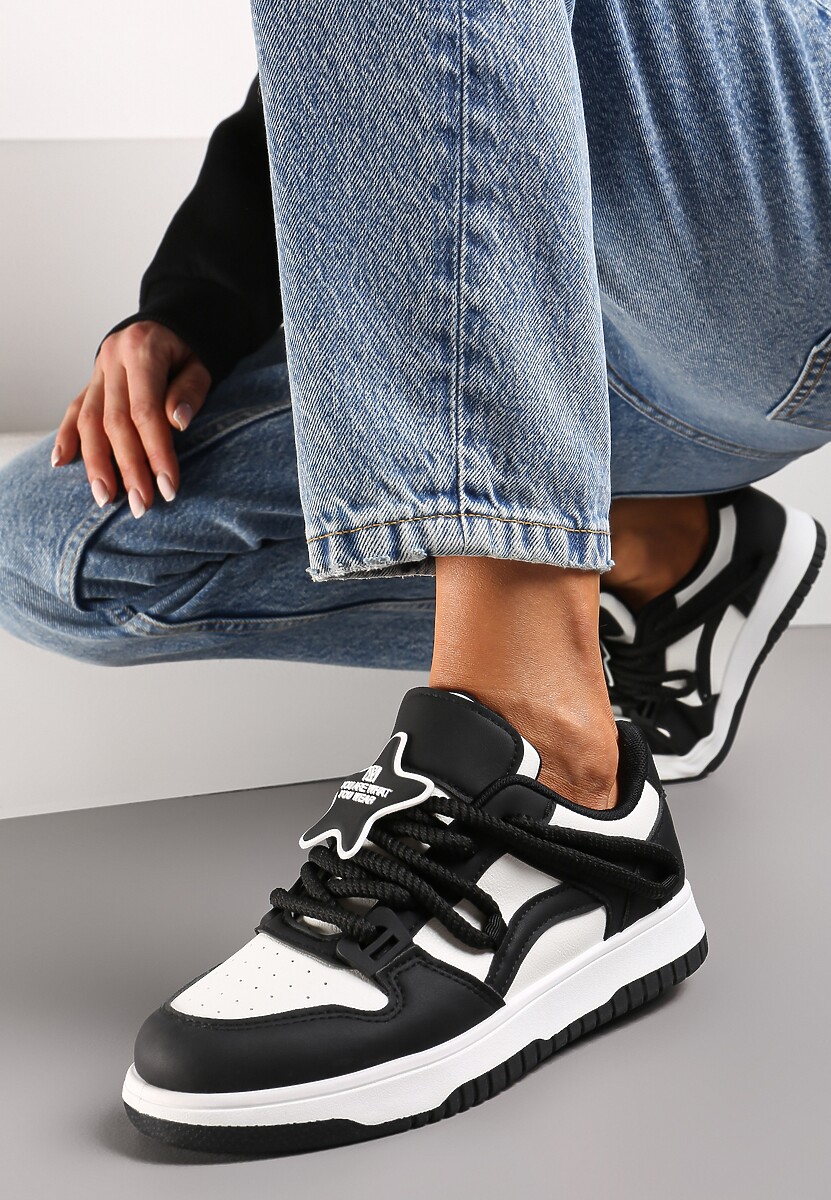 Czarne Sneakersy z Grubymi Sznurowadłami i Naszywką w Kształcie Gwiazdki Alesine