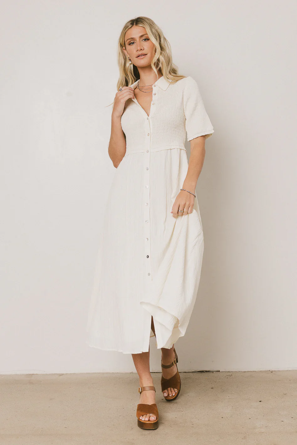 Nicole Smocked Maxi Dress in Cream