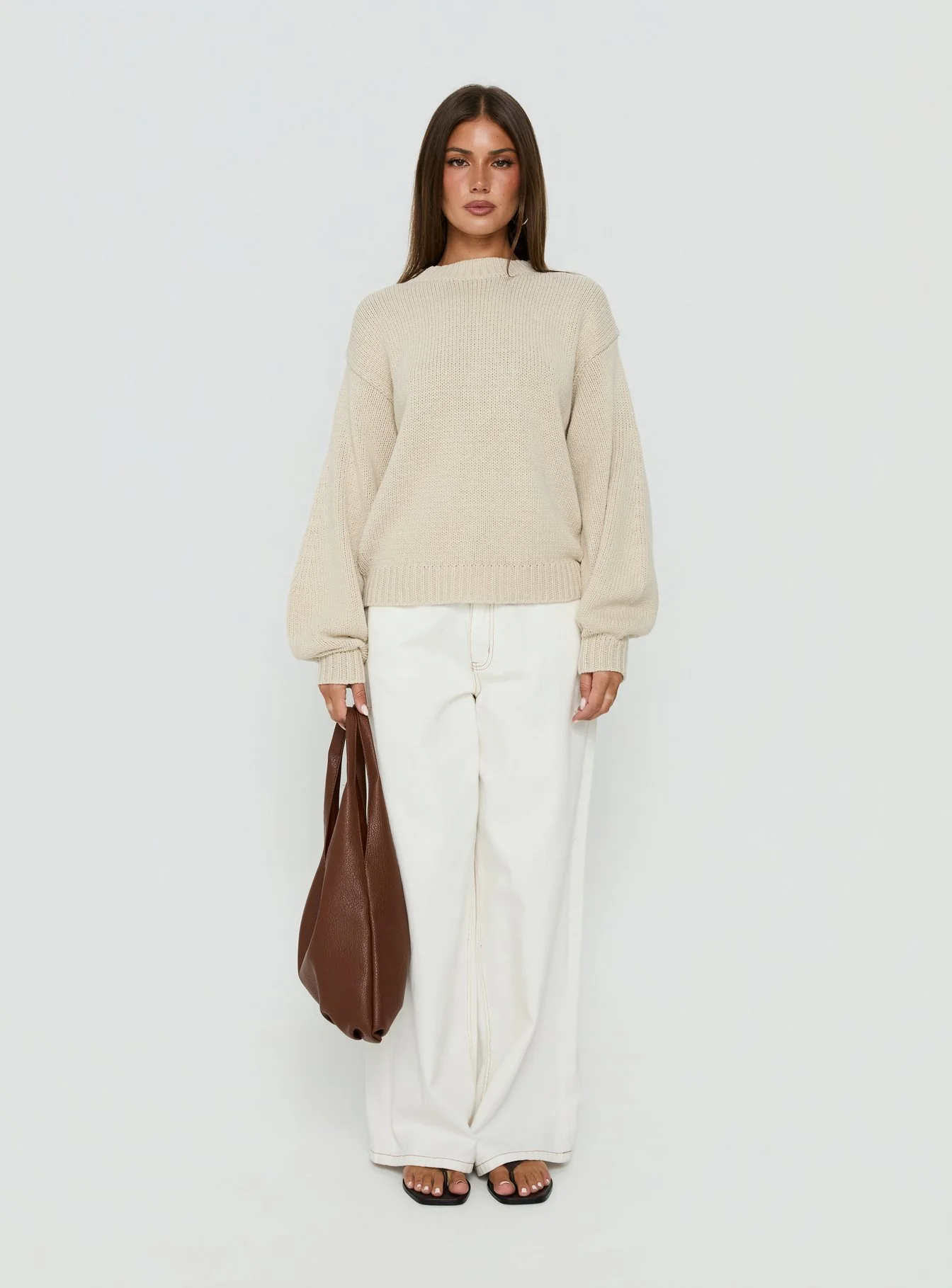 Harmony Balloon Sleeve Knit Sweater Beige