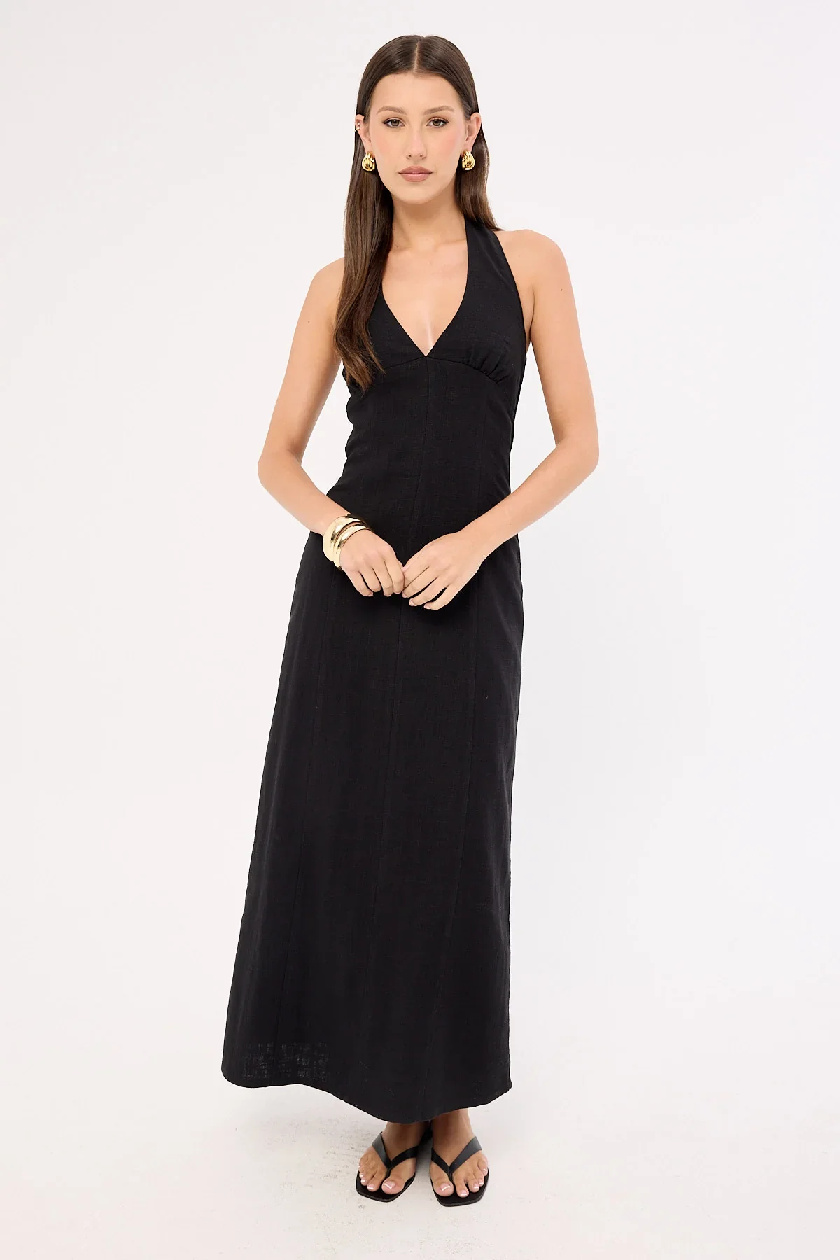 Perfect Stranger Tessa Halter Linen Maxi Dress Black