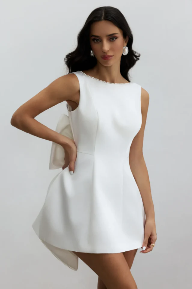 Cecila Bowknot Pearl Backless Mini Dress