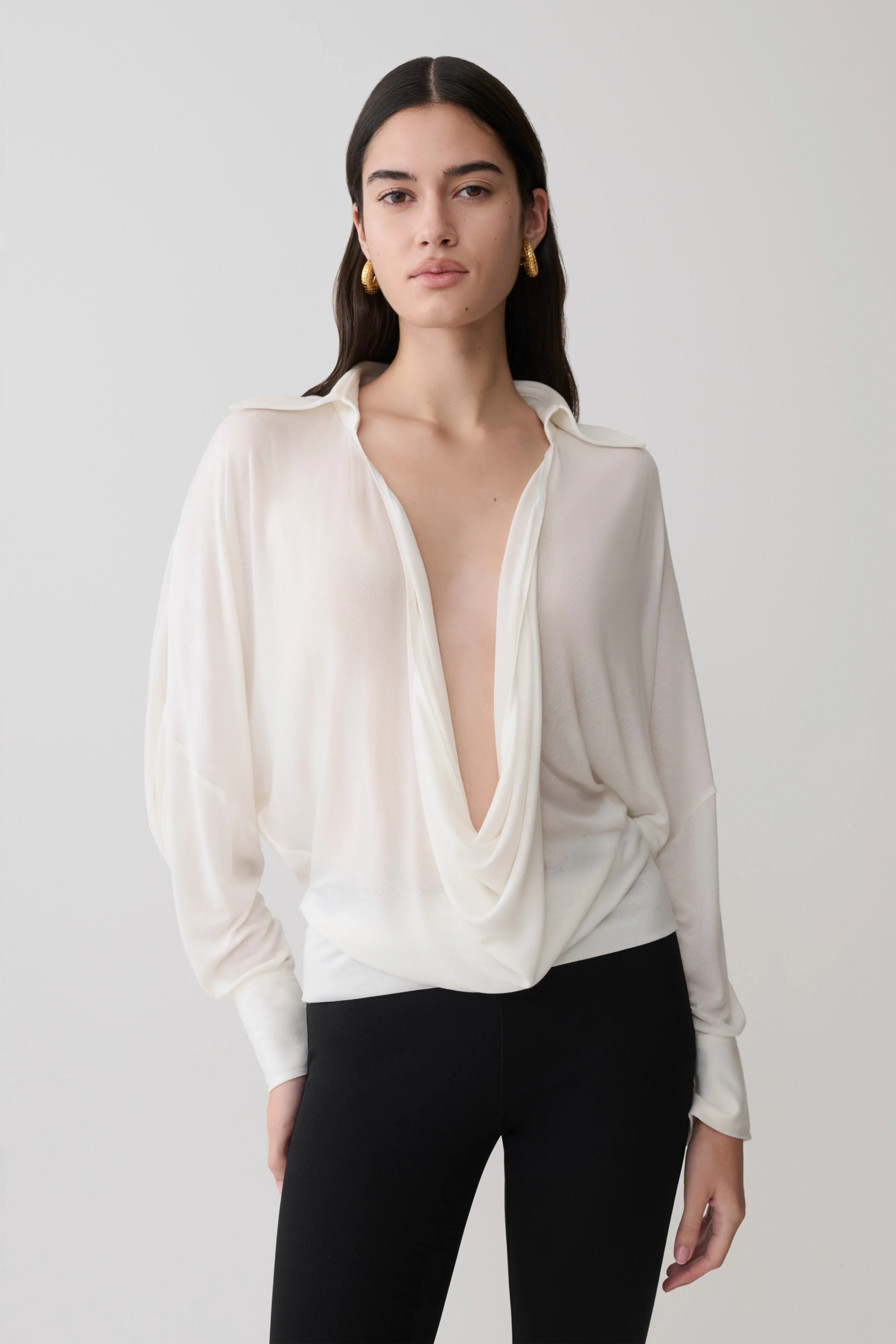 Berkley Draped Long Sleeve Shirt - White