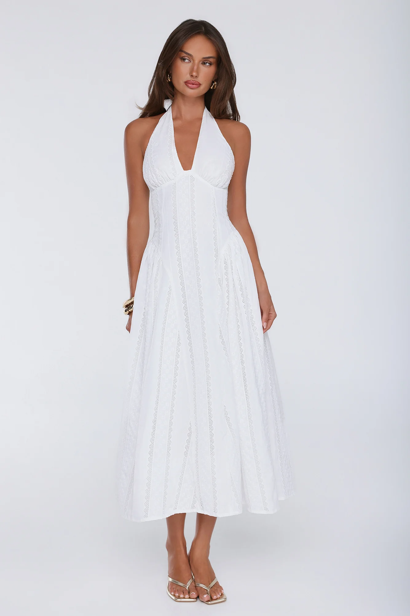 Petal Whimsy Embroidered Halter Maxi Dress White - luluinthesky