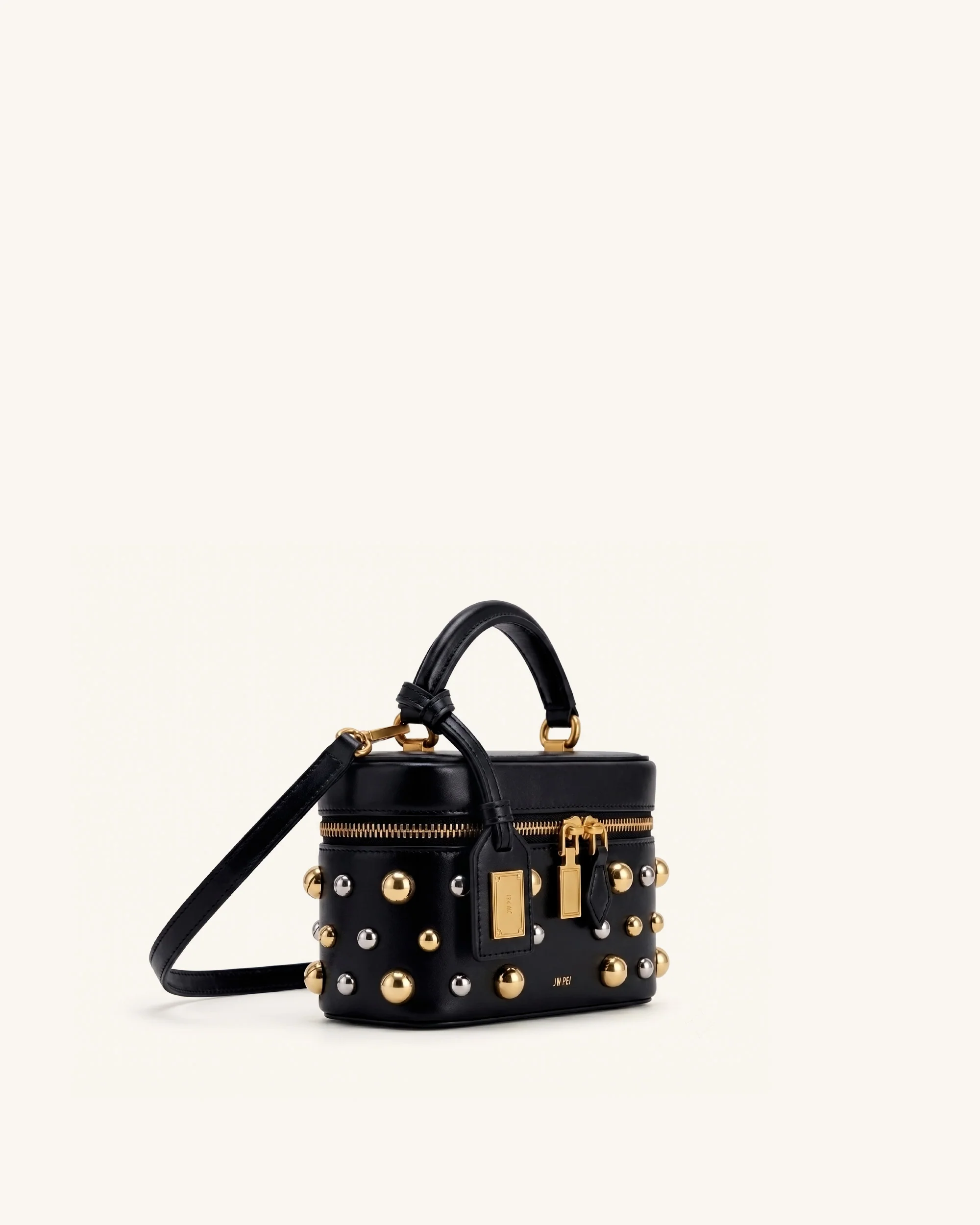Cleo Studded Box Shape Top Handle Bag - Black