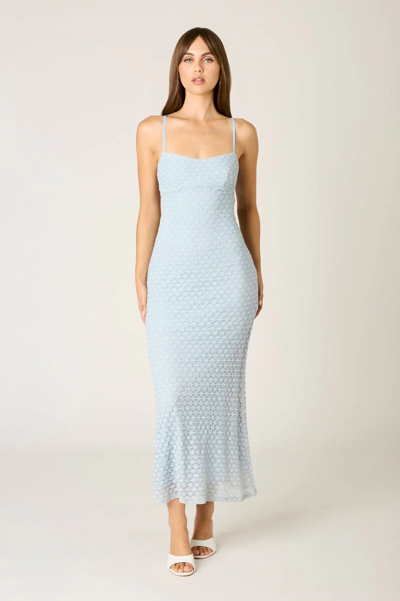 Textured Mesh Midi Dress
