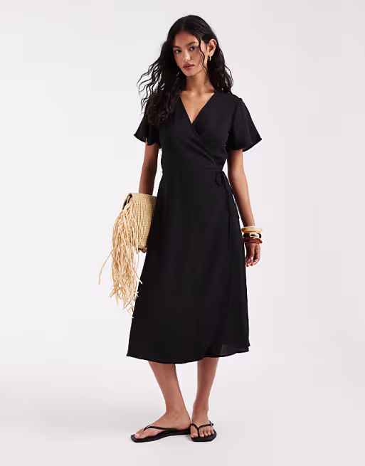 ONLY wrap midi dress in black