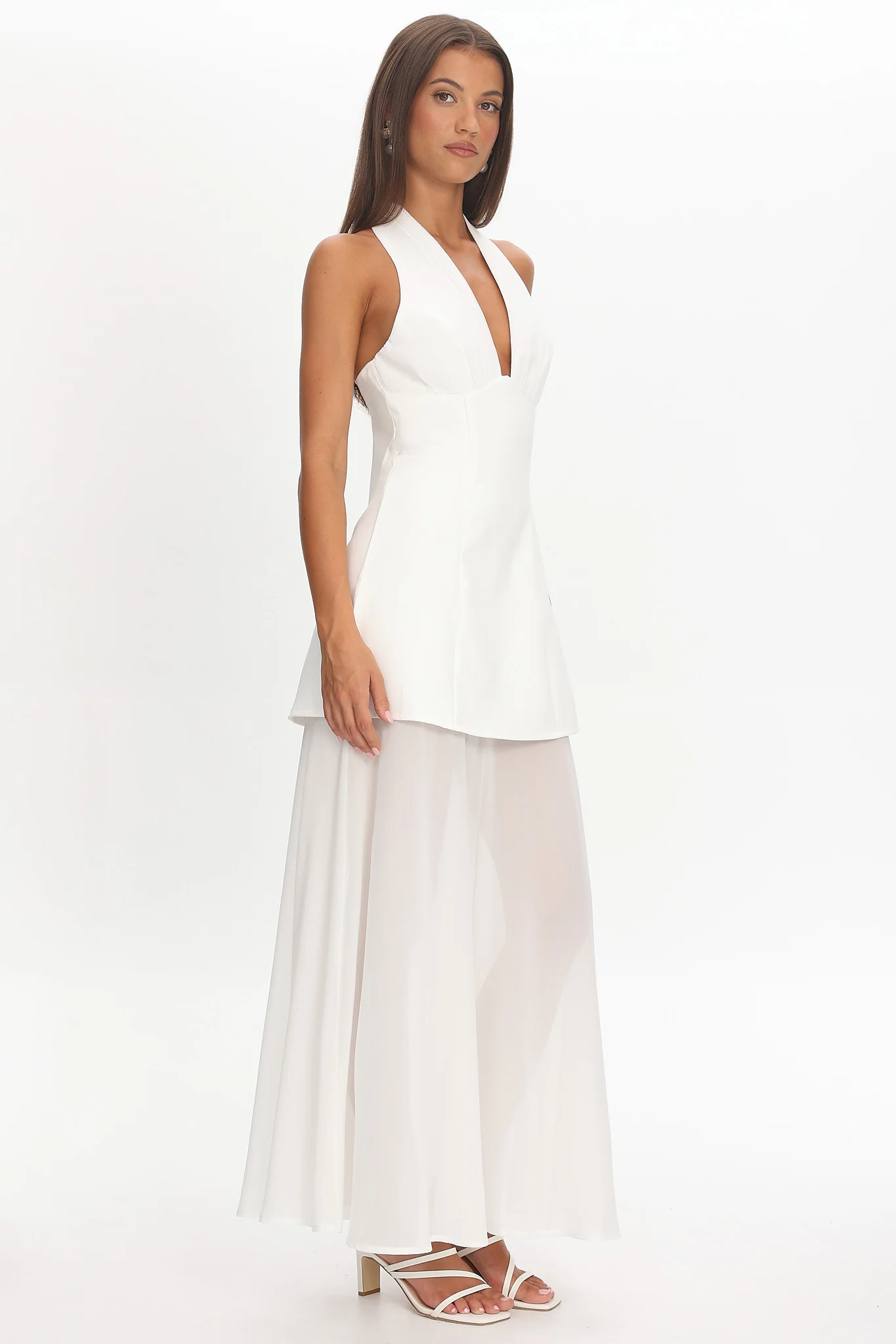 Opulent Halterneck Layered Maxi Dress White