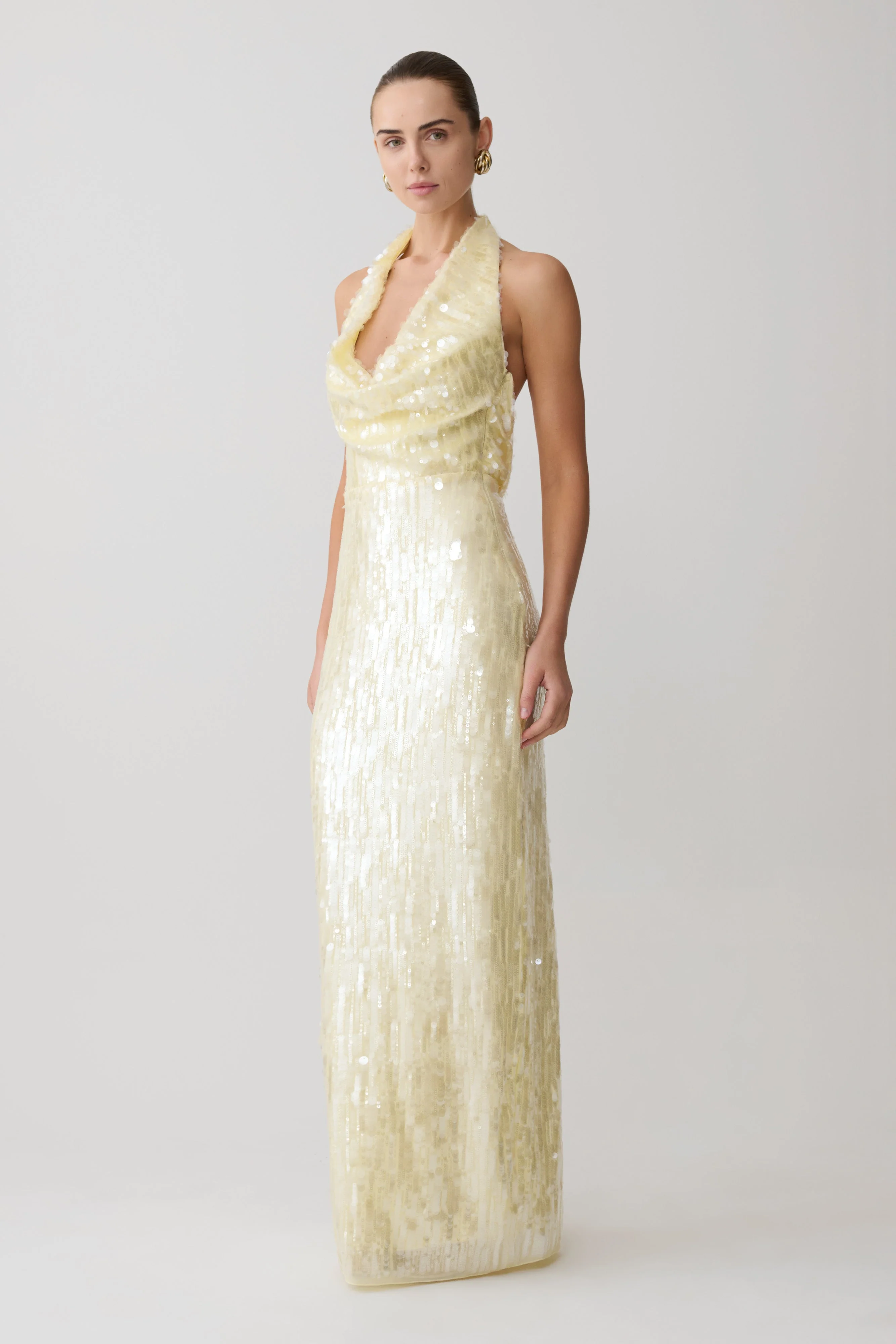 Gertrud Sequin Halter Maxi Dress - Lemon