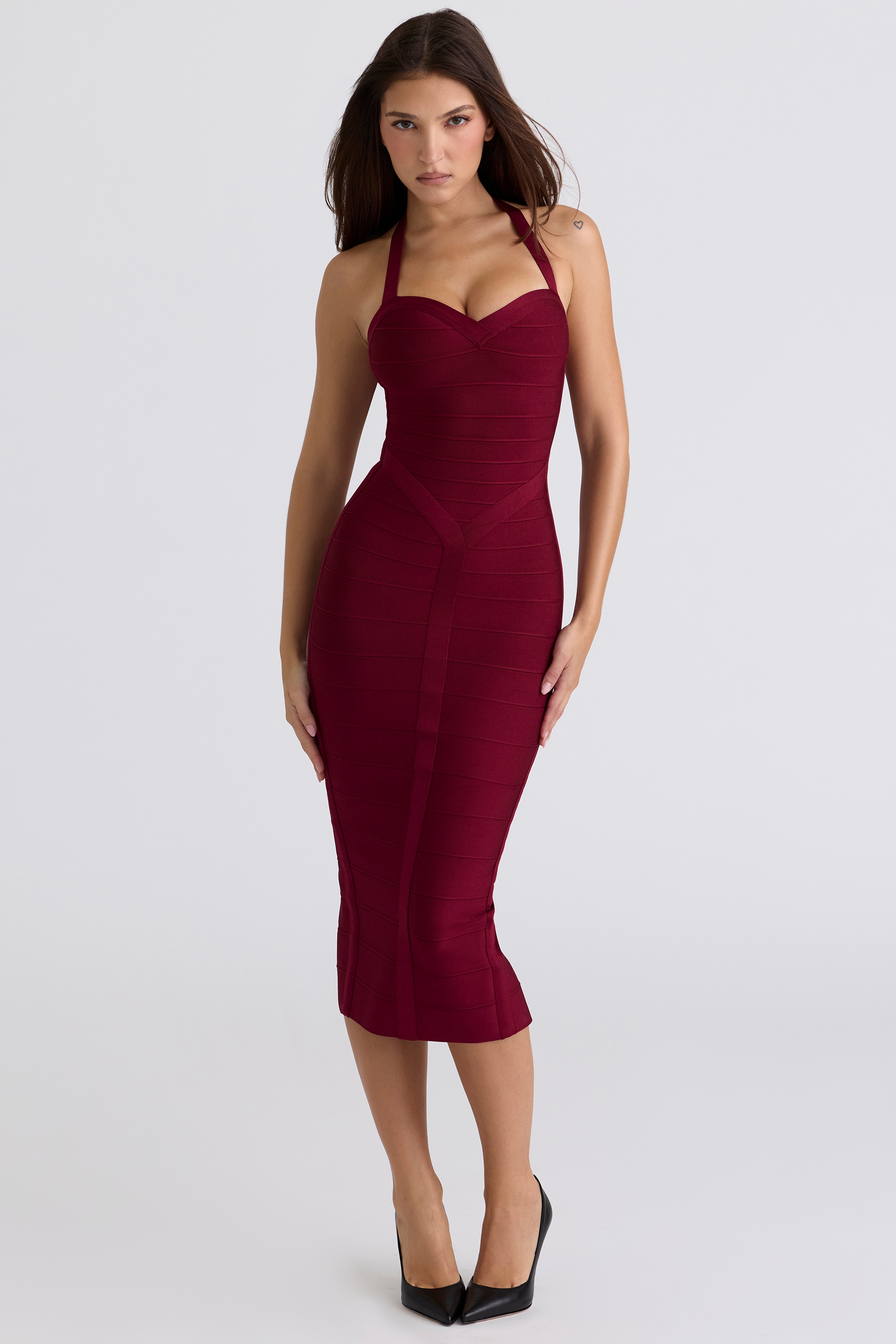 ruby halter neck bandage midi dress